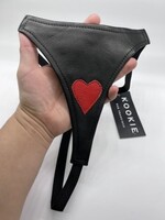 Kookie INTL Black Leather w/ Red Heart G-String - O/S