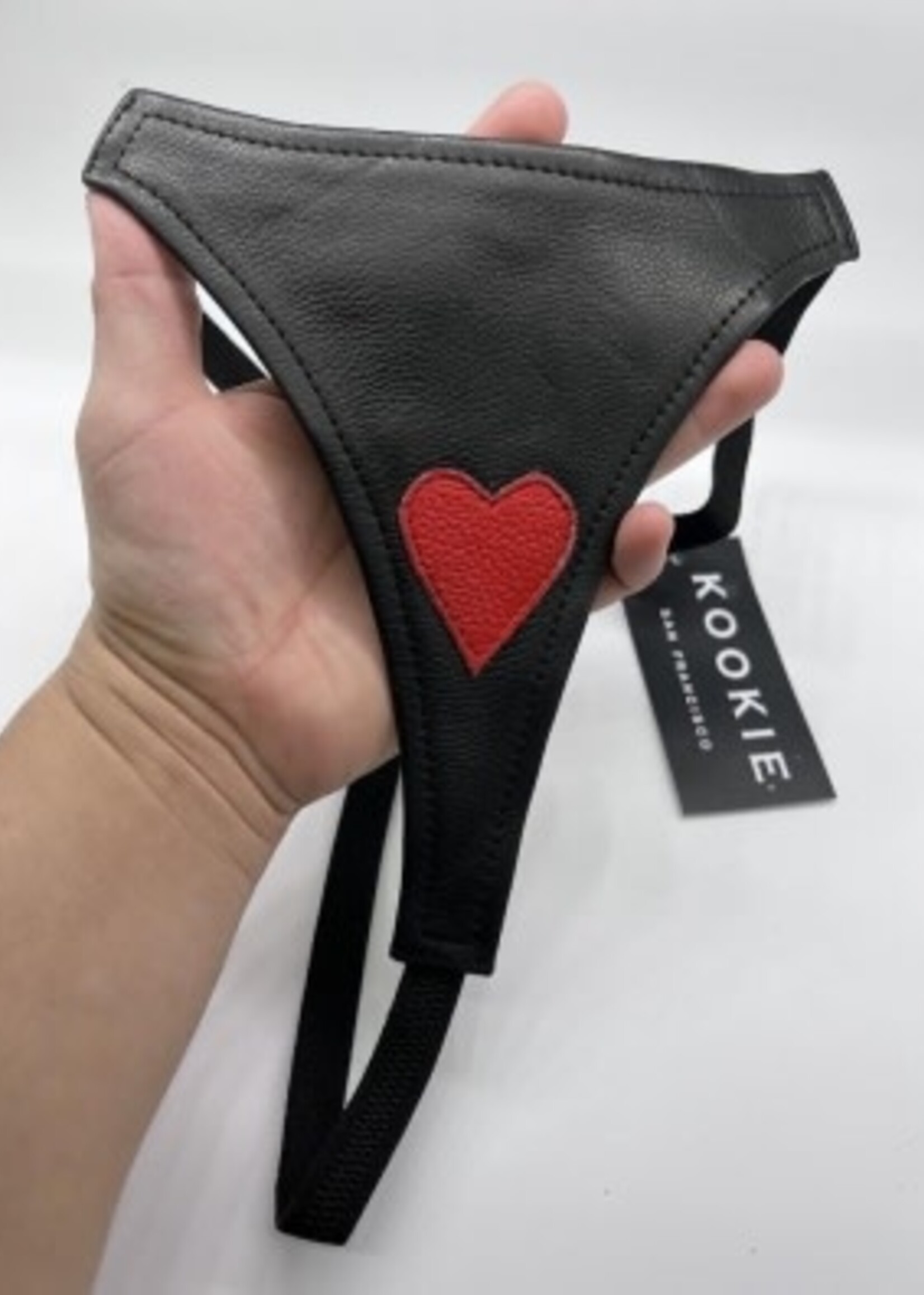 Kookie INTL Black Leather w/ Red Heart G-String - O/S