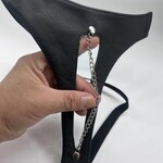 Kookie INTL Black Leather Open Crotch w/ Chain G-String - O/S