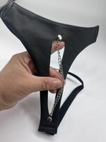 Kookie INTL Black Leather Open Crotch w/ Chain G-String - O/S