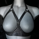 Kookie INTL Black Leather Open Cup Bra - O/S