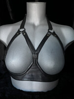 Kookie INTL Black Leather Open Cup Bra - O/S