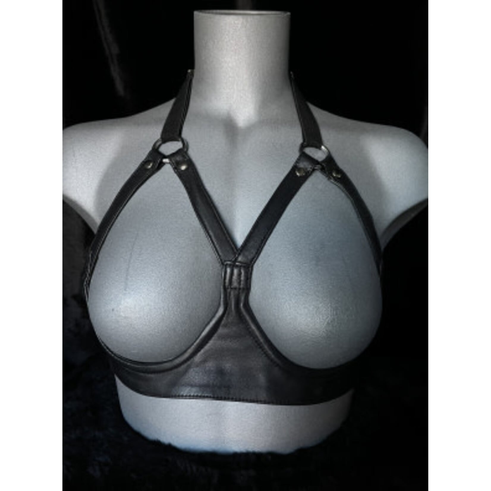 Kookie INTL Black Leather Open Cup Bra - O/S
