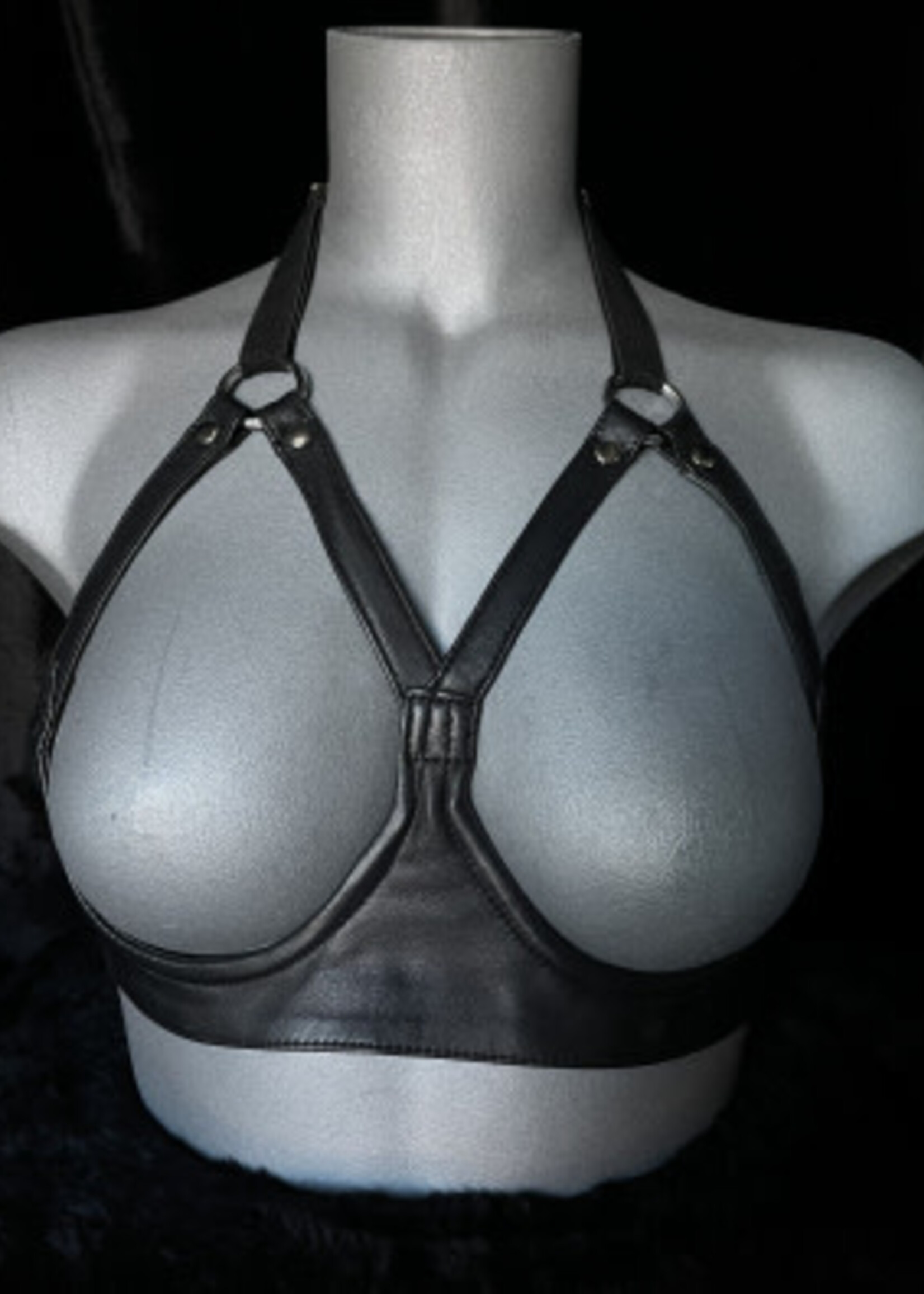 Kookie INTL Black Leather Open Cup Bra - O/S