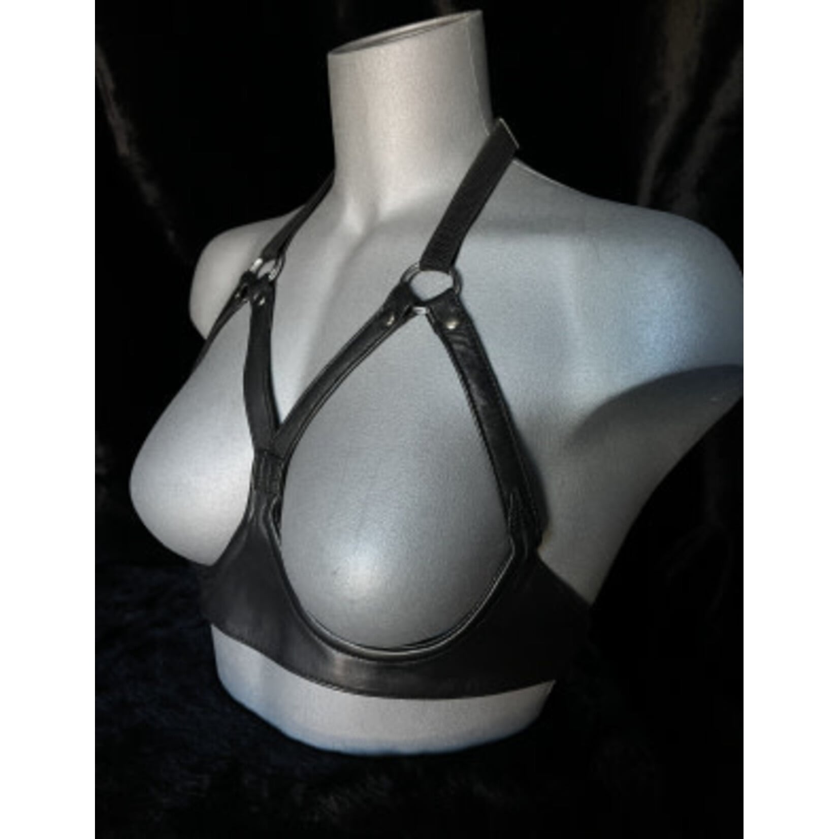 Kookie INTL Black Leather Open Cup Bra - O/S