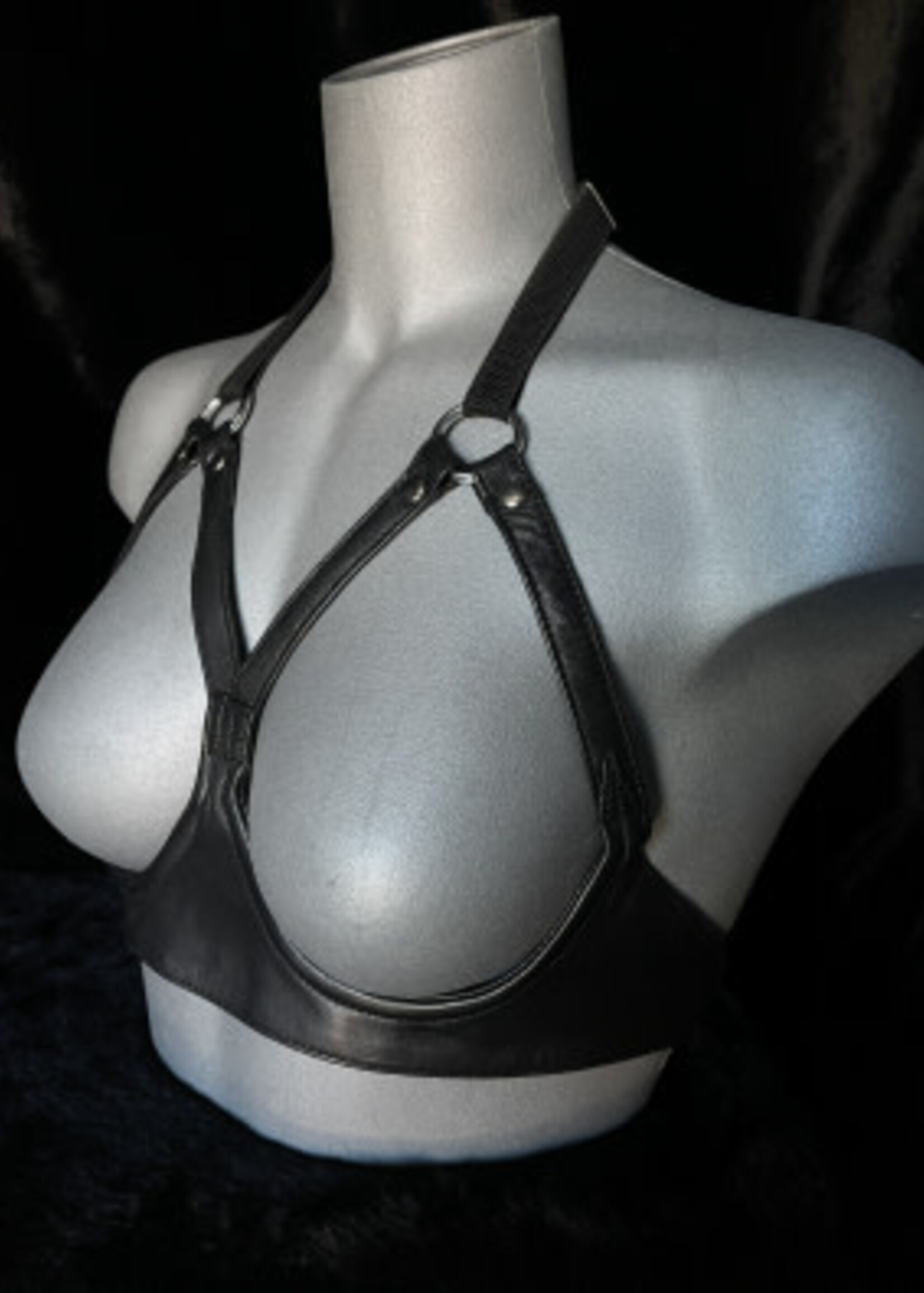 Kookie INTL Black Leather Open Cup Bra - O/S