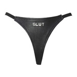 Kookie INTL Black Leather G-String with ID Slut