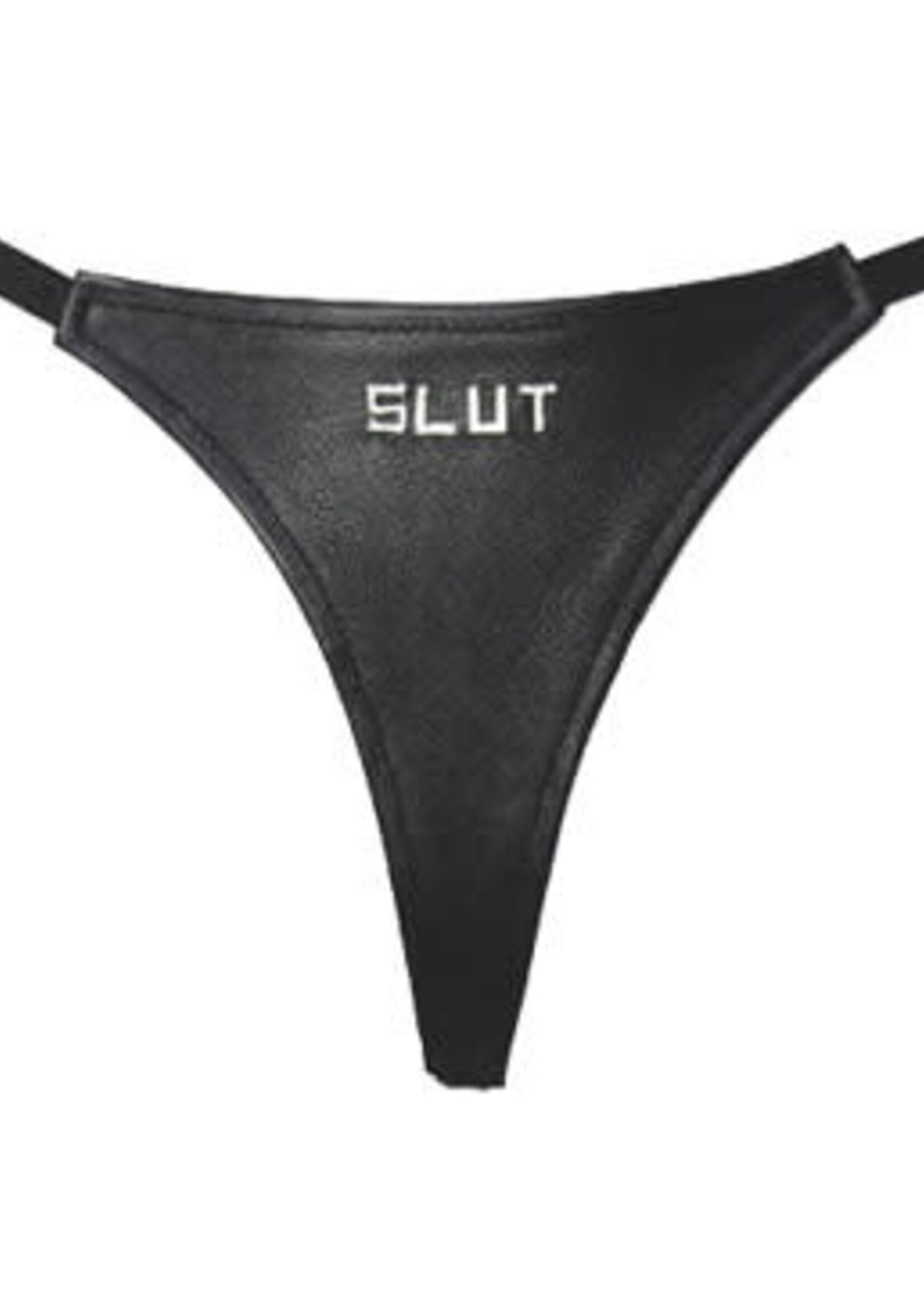 Kookie INTL Black Leather G-String with ID Slut