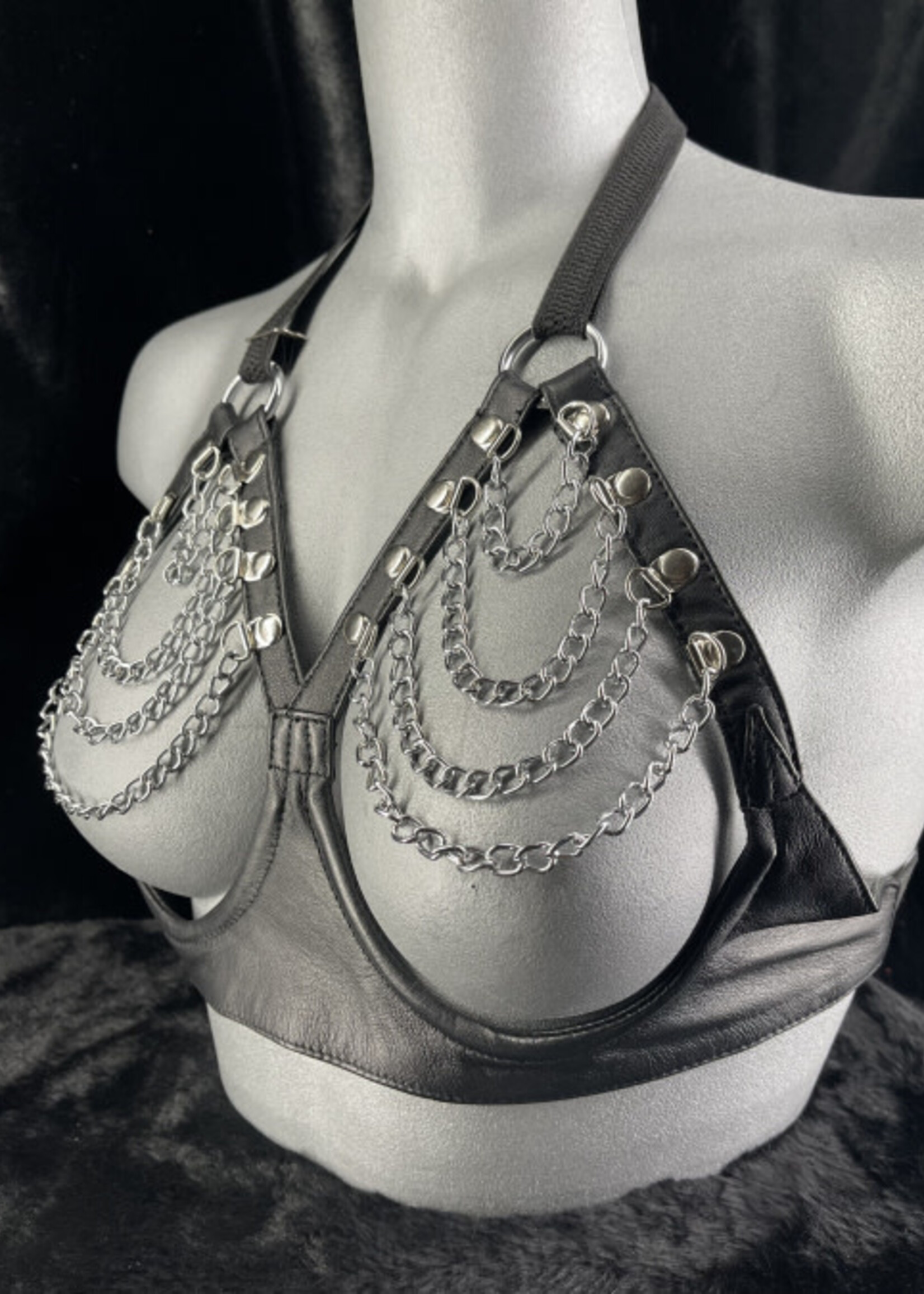 Kookie INTL Leather & Chain Halter Bra - O/S