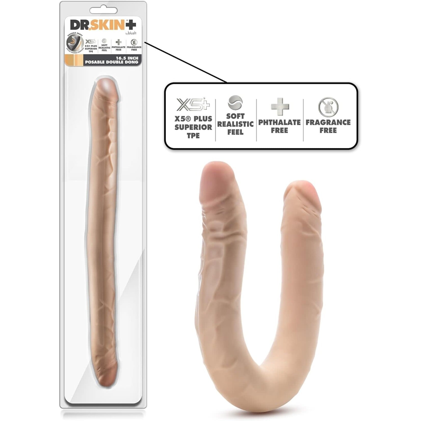 Blush Novelties Dr. Skin Plus 16.5" Posable Double Dong Beige