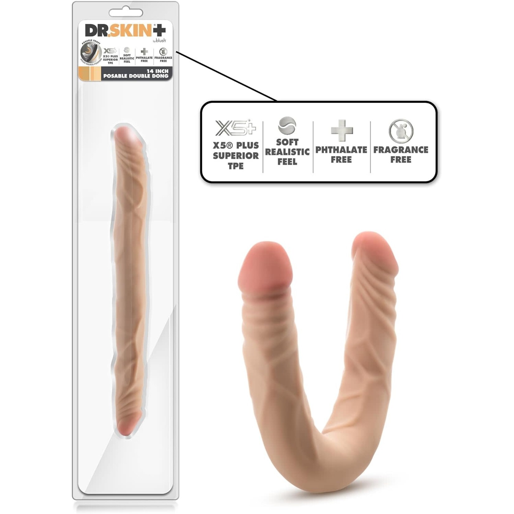 Blush Novelties Dr. Skin Plus 14" Posable Double Dong Beige