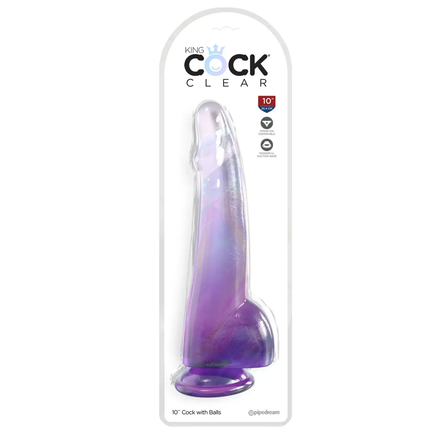 Pipedream King Cock Clear Dildo with Balls 10in - Purple