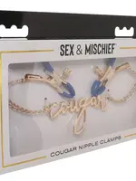 Sportsheets Sex & Mischief Cougar Nipple Clamps - Navy/Gold