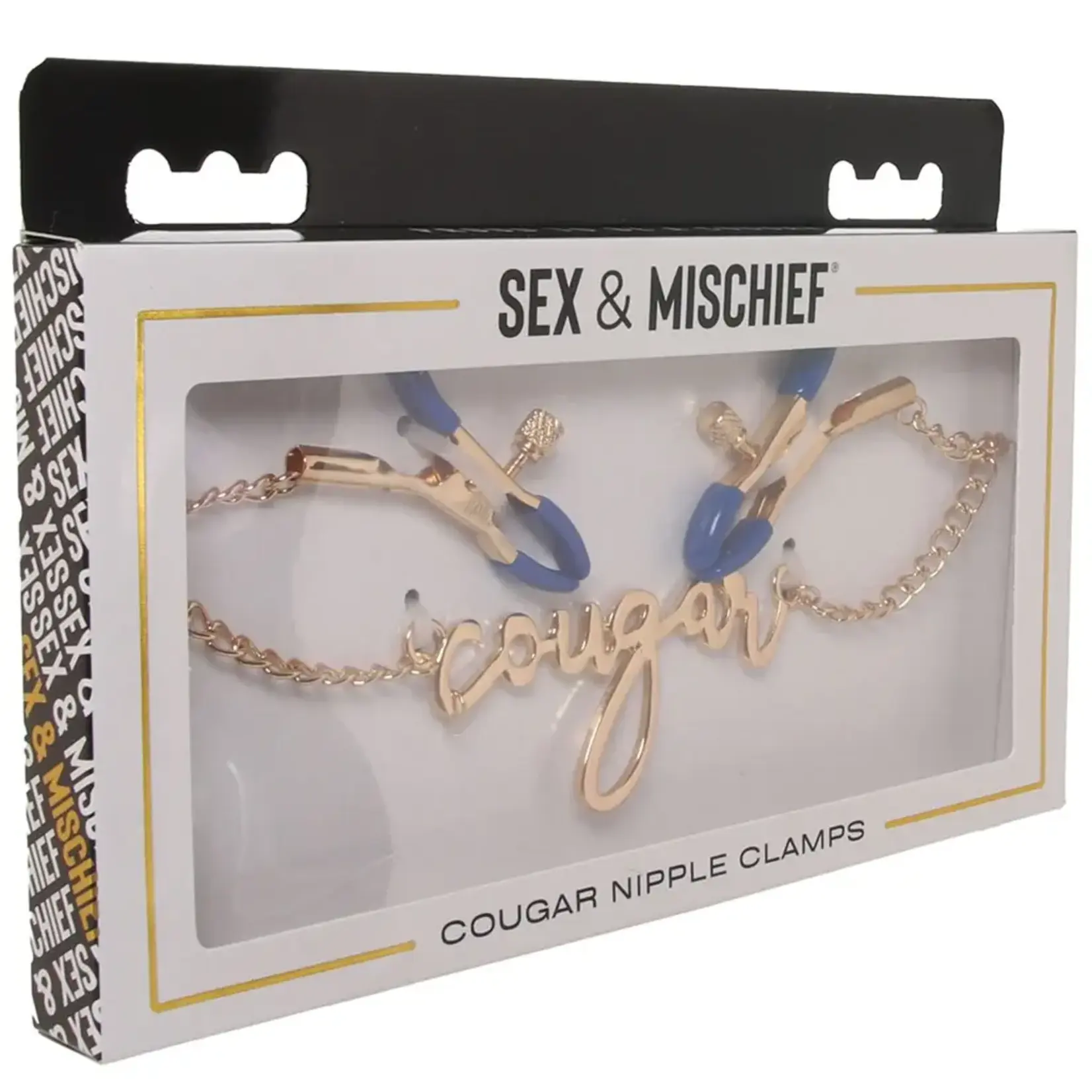 Sportsheets Sex & Mischief Cougar Nipple Clamps - Navy/Gold