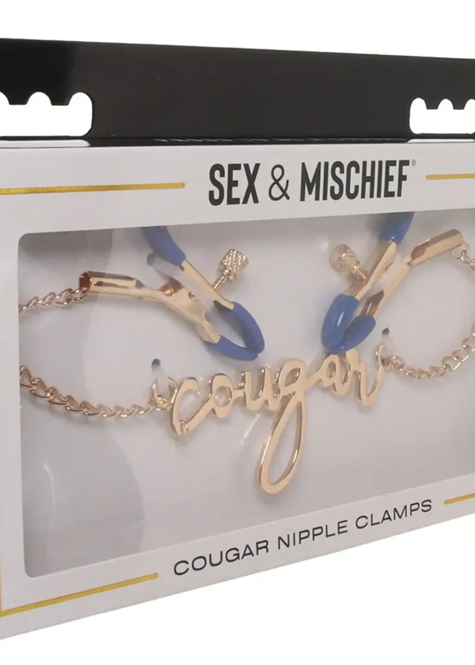 Sportsheets Sex & Mischief Cougar Nipple Clamps - Navy/Gold