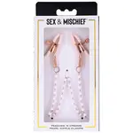 Sportsheets Sex & Mischief Peaches 'n CreaMe Pearl Nipple Clamps - Ivory/Rose Gold