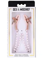 Sportsheets Sex & Mischief Peaches 'n CreaMe Pearl Nipple Clamps - Ivory/Rose Gold