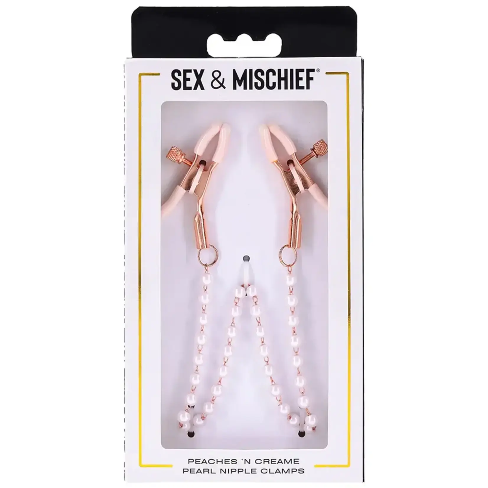 Sportsheets Sex & Mischief Peaches 'n CreaMe Pearl Nipple Clamps - Ivory/Rose Gold