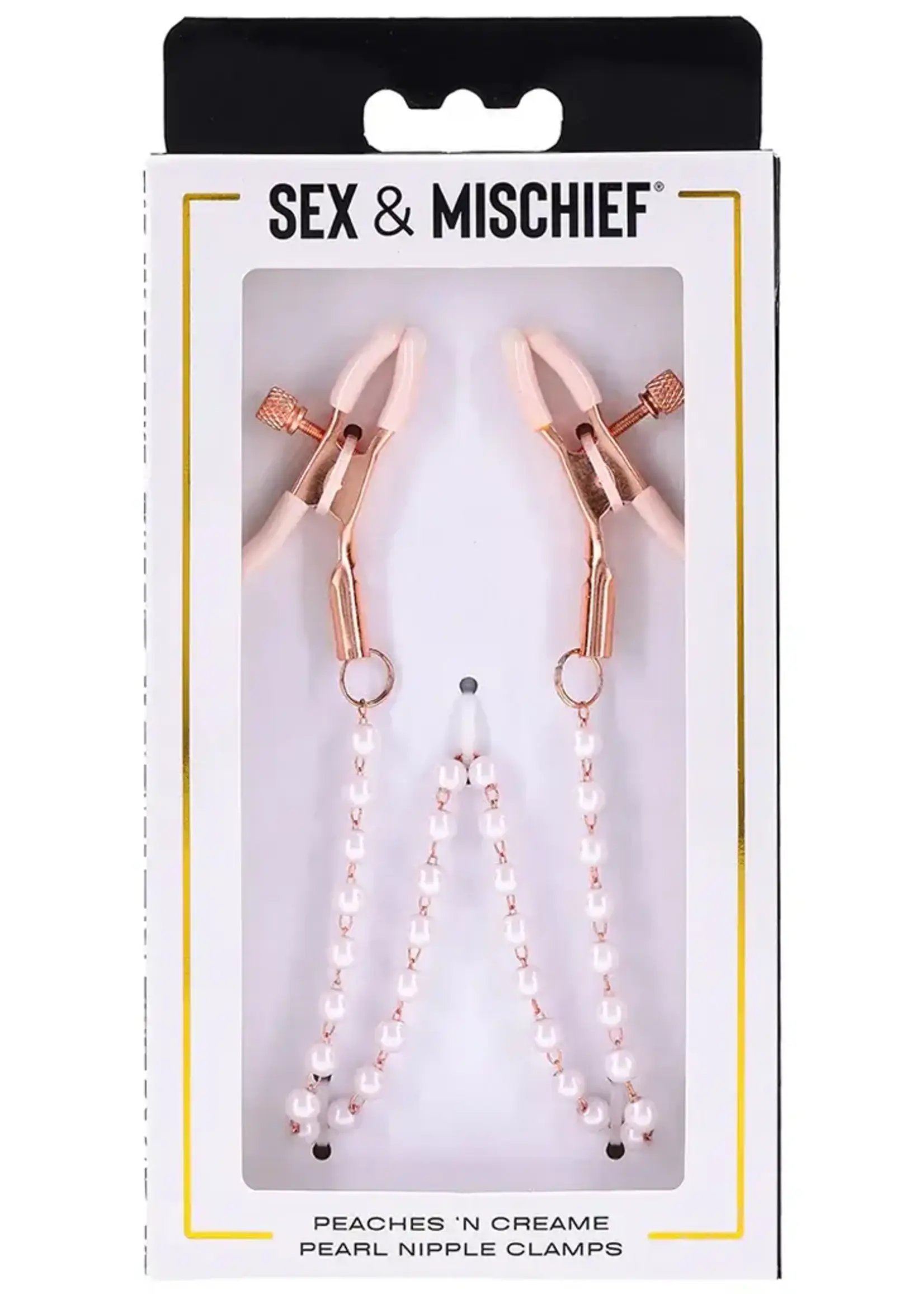 Sportsheets Sex & Mischief Peaches 'n CreaMe Pearl Nipple Clamps - Ivory/Rose Gold