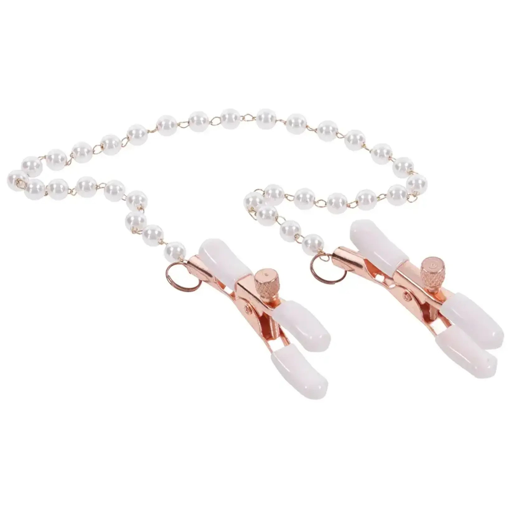 Sportsheets Sex & Mischief Peaches 'n CreaMe Pearl Nipple Clamps - Ivory/Rose Gold