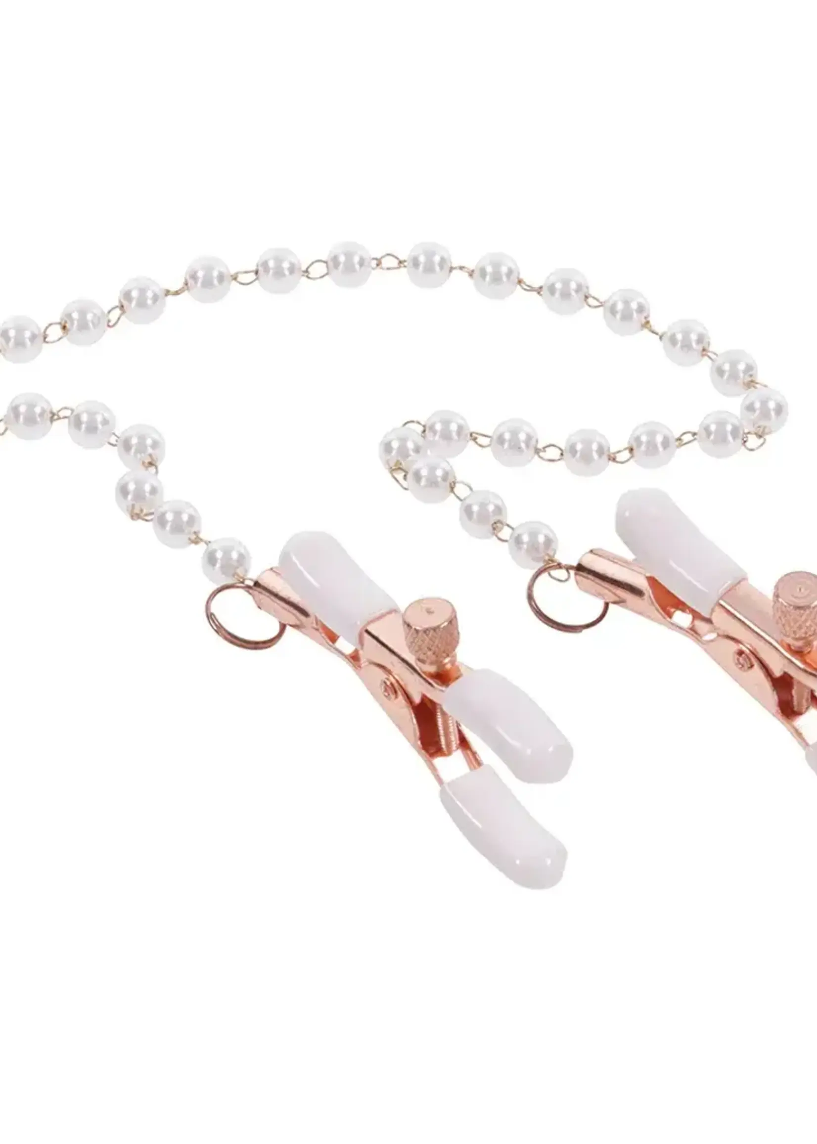 Sportsheets Sex & Mischief Peaches 'n CreaMe Pearl Nipple Clamps - Ivory/Rose Gold