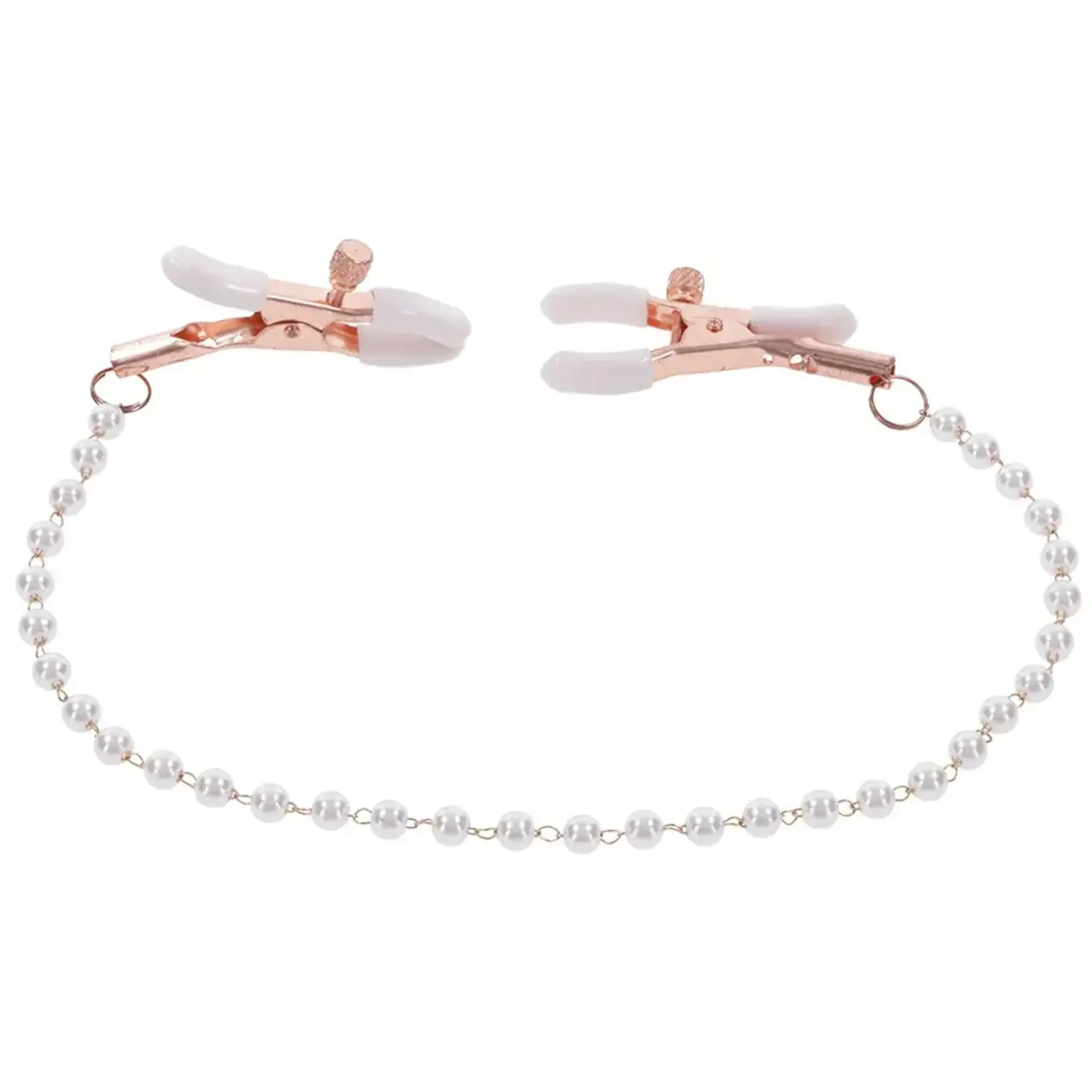 Sportsheets Sex & Mischief Peaches 'n CreaMe Pearl Nipple Clamps - Ivory/Rose Gold