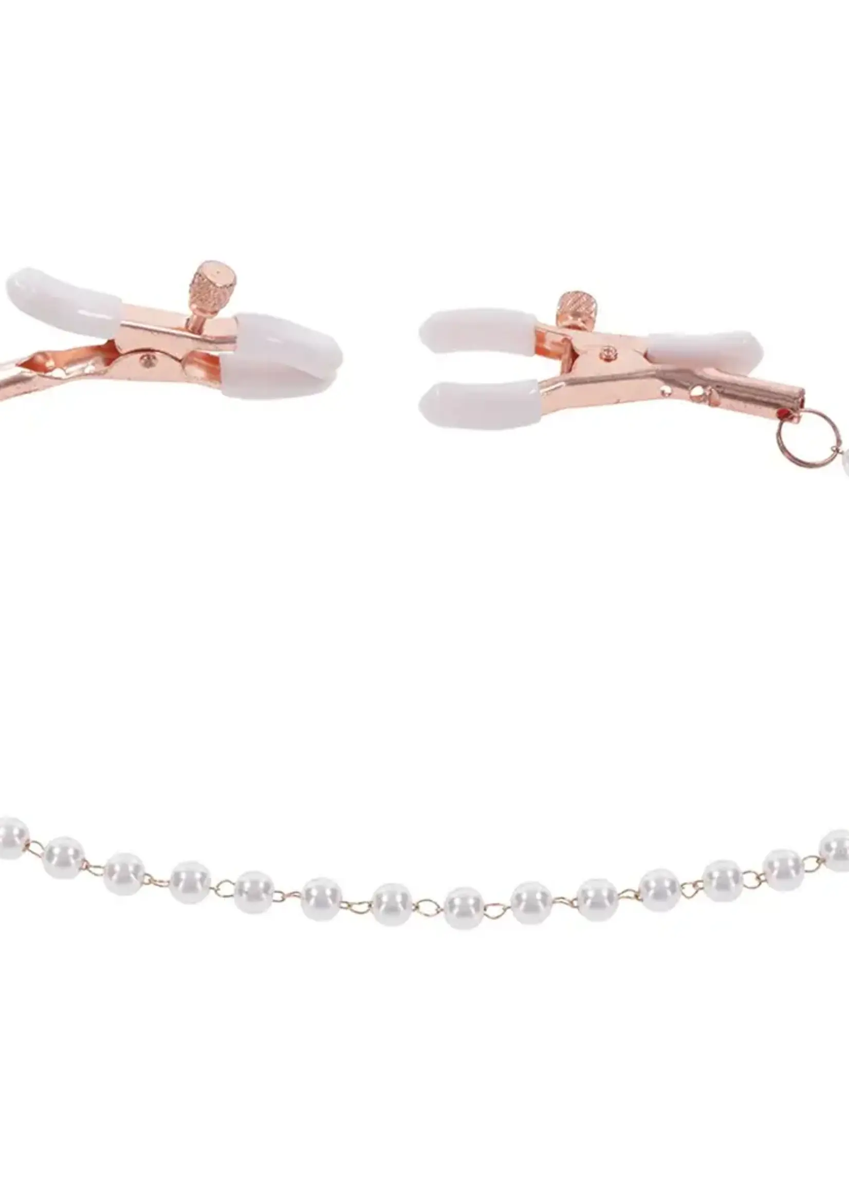 Sportsheets Sex & Mischief Peaches 'n CreaMe Pearl Nipple Clamps - Ivory/Rose Gold
