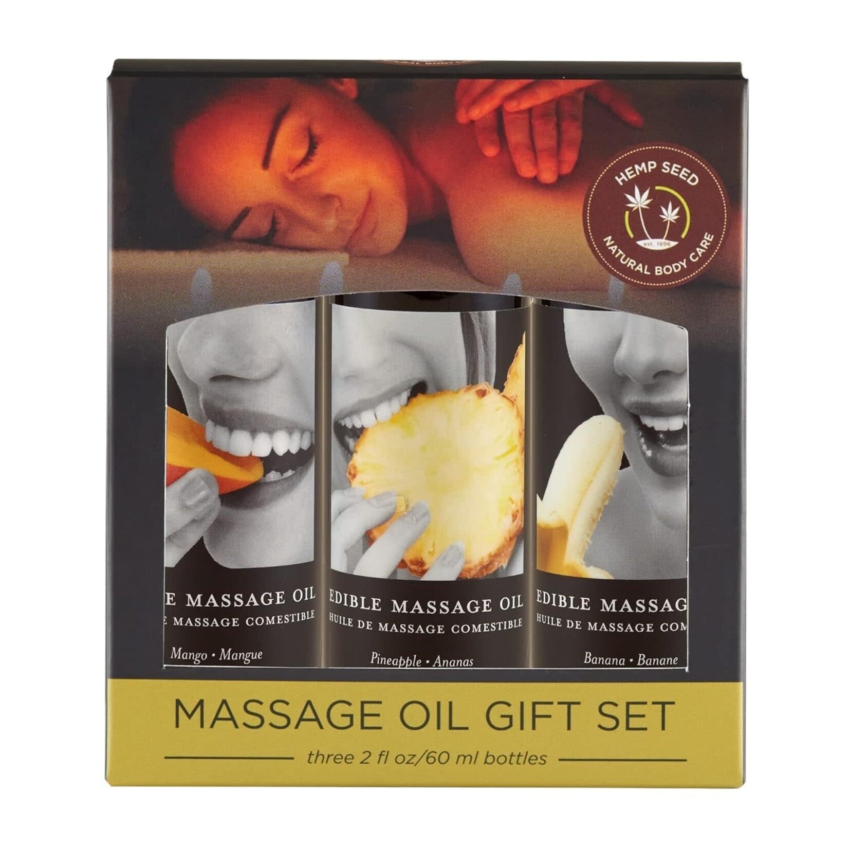 Earthly Body Edible Massage Oil Gift Set: 2 oz. Mango, 2 oz. Banana & 2 oz. Pineapple