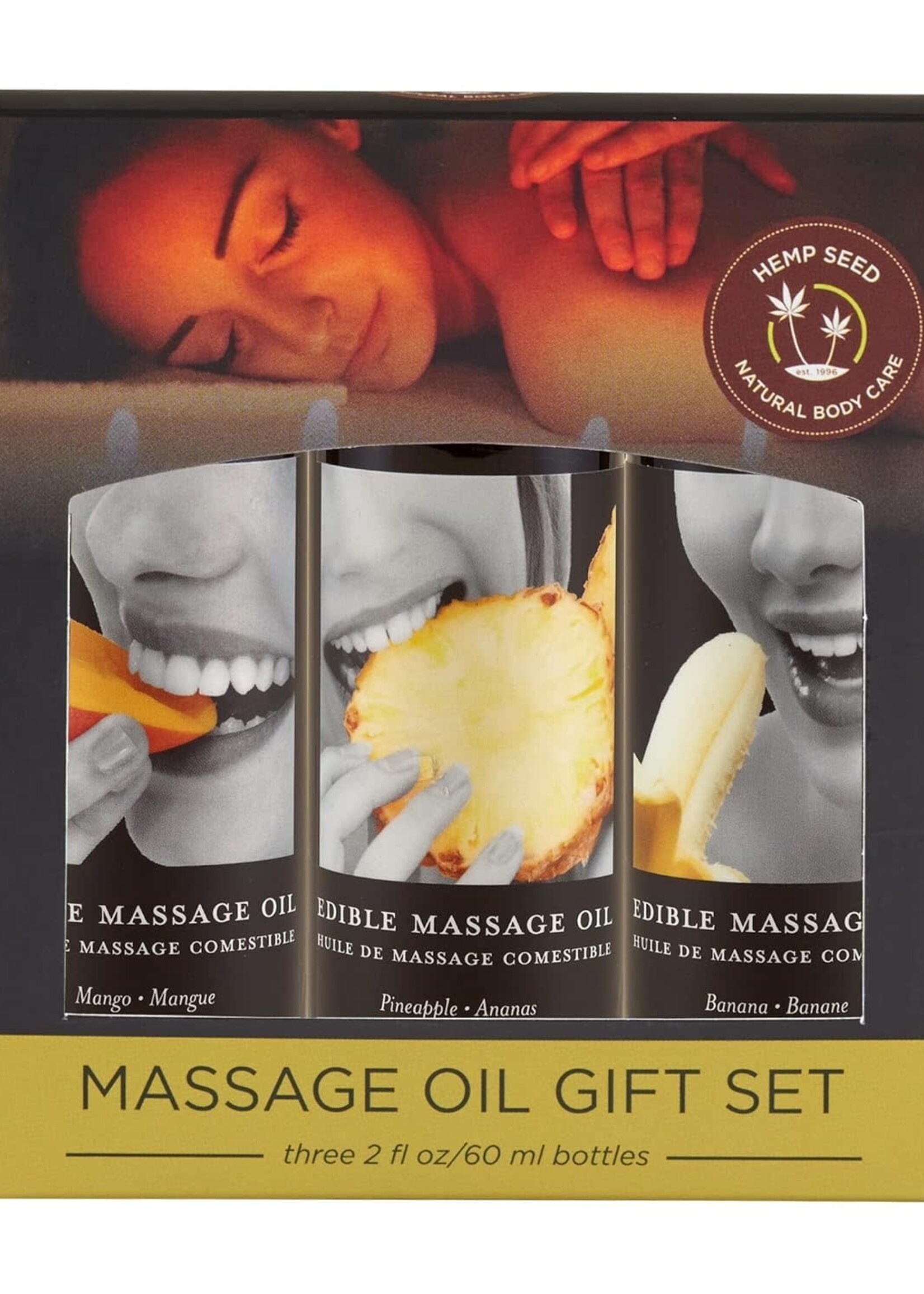 Earthly Body Edible Massage Oil Gift Set: 2 oz. Mango, 2 oz. Banana & 2 oz. Pineapple