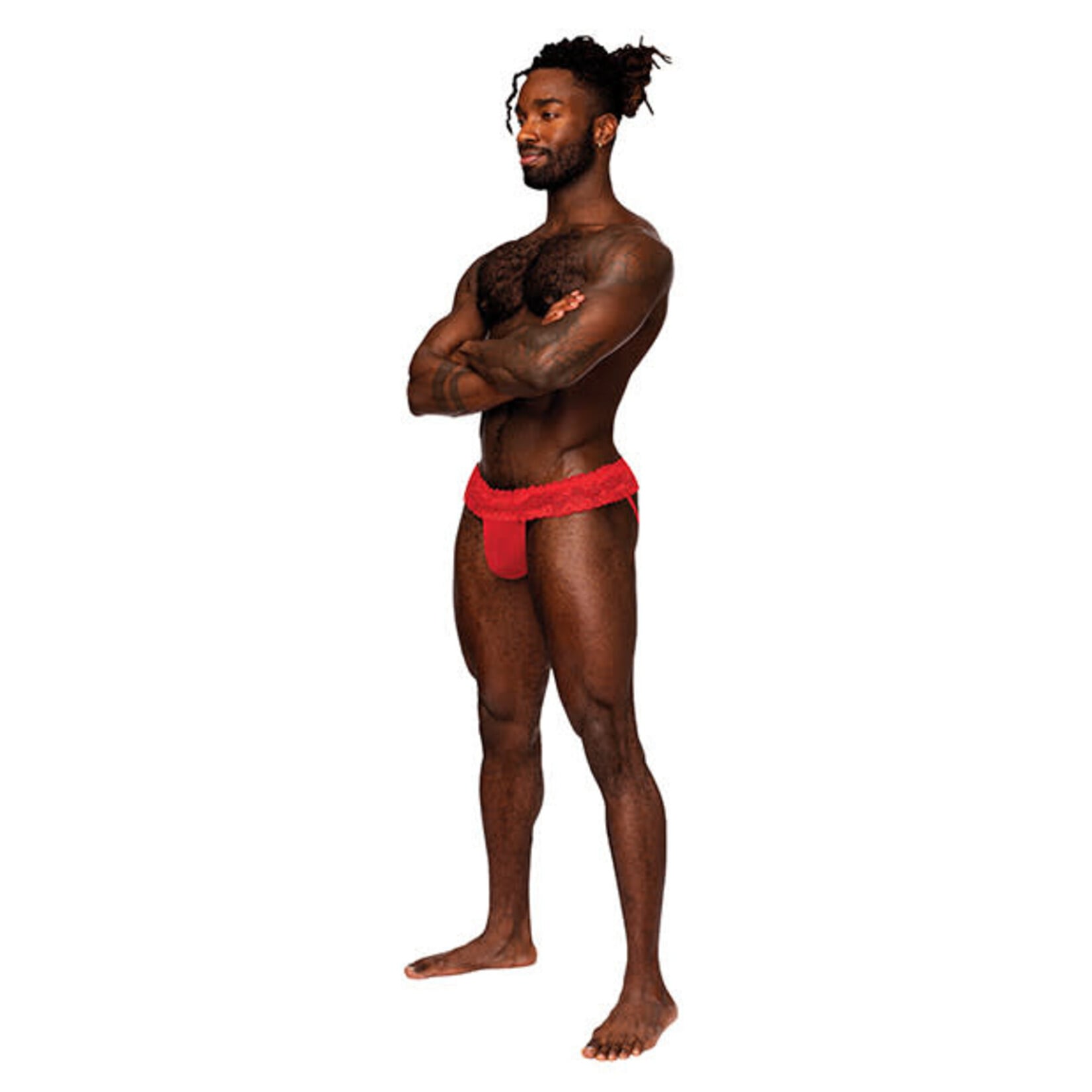 Male Power Sassy Lace Skirt Jock Red S/M