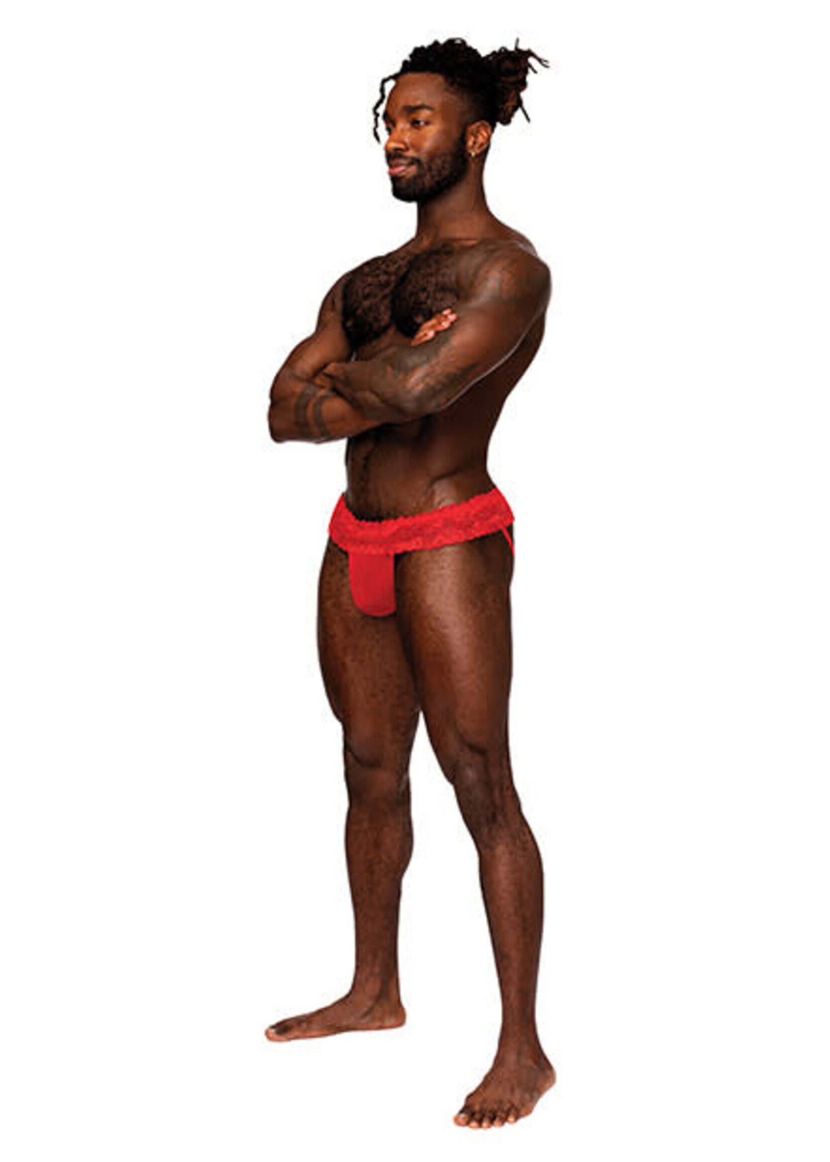 Male Power Sassy Lace Skirt Jock Red S/M