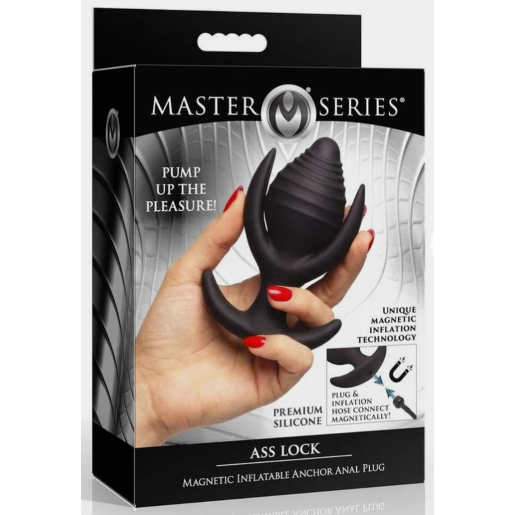 XR Brands Master Series Ass Lock Magnetic Inflatable Anchor Silicone Anal Plug - Black