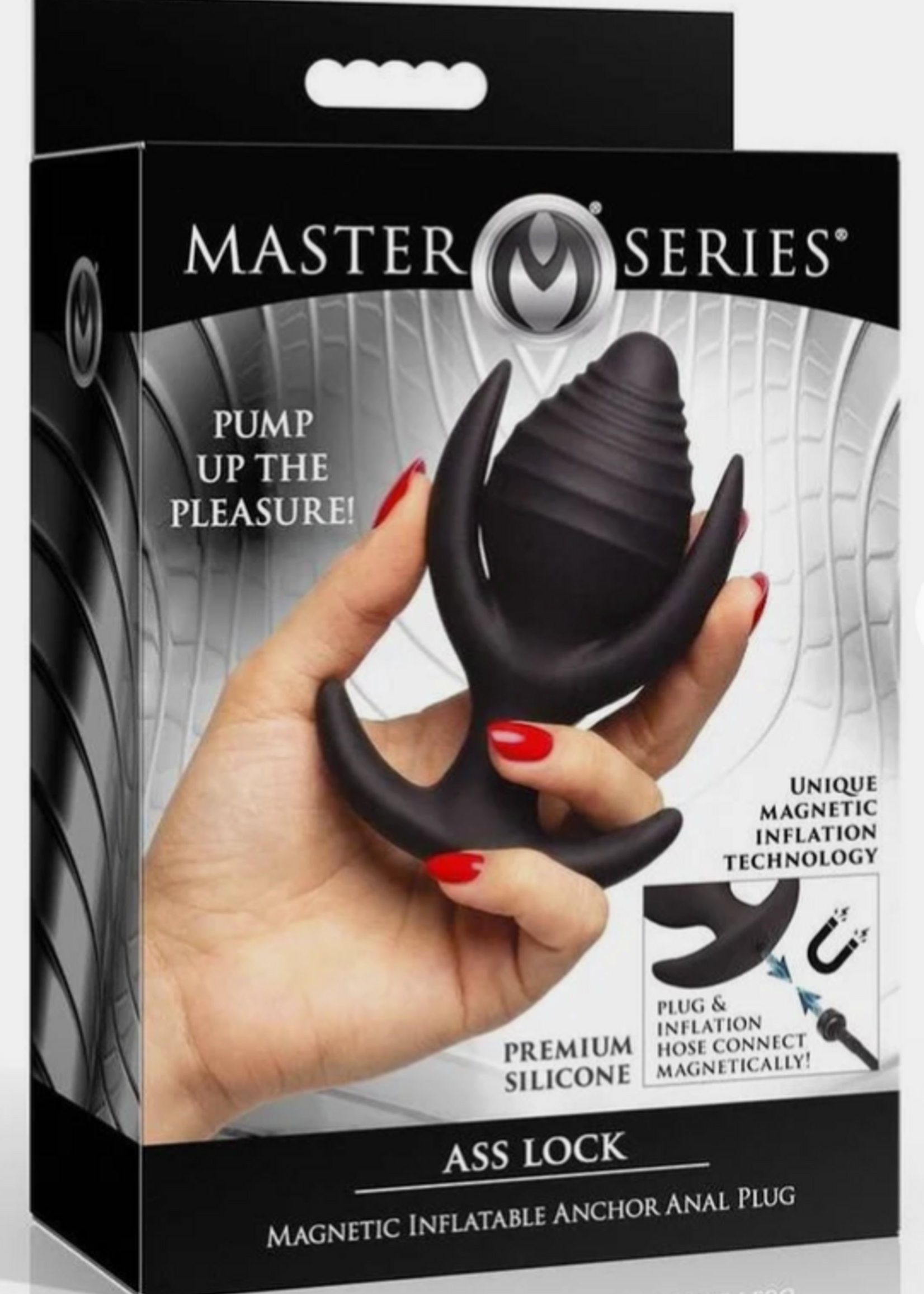 XR Brands Master Series Ass Lock Magnetic Inflatable Anchor Silicone Anal Plug - Black