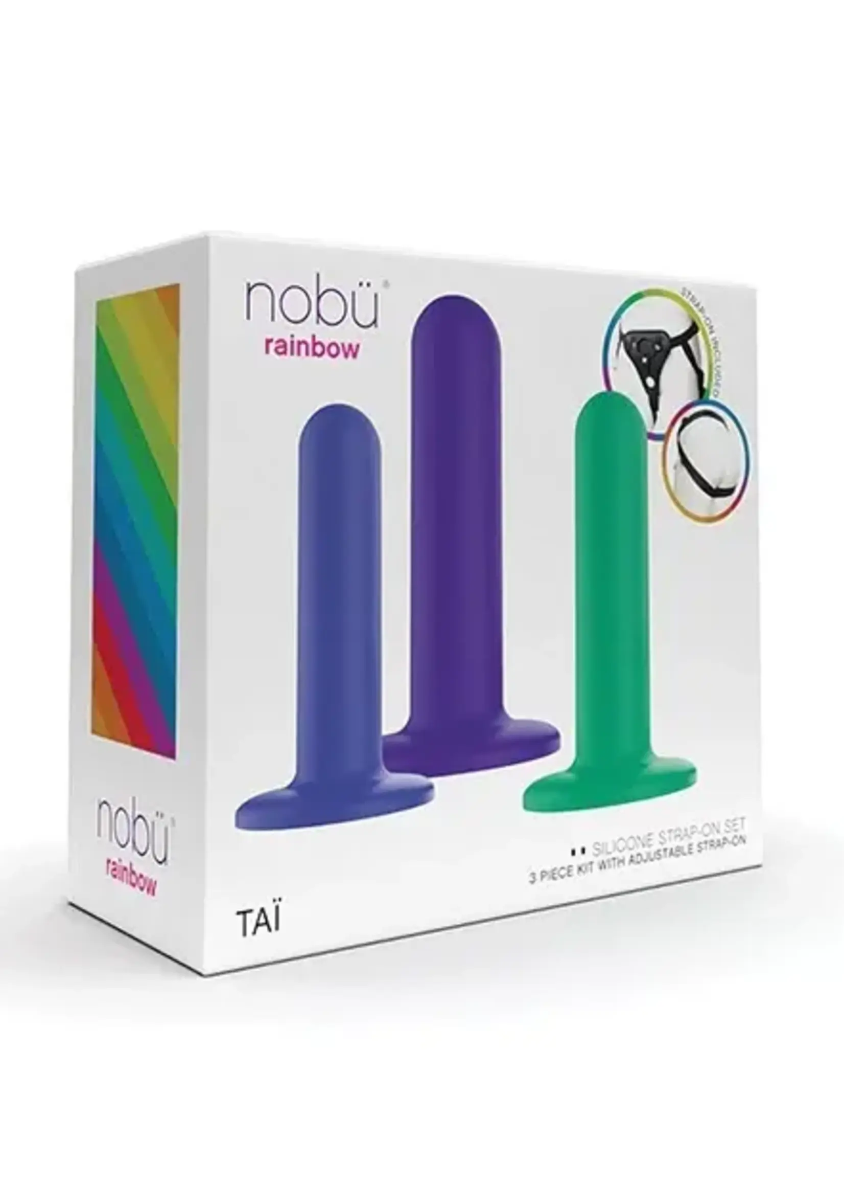 Nobu Nobu Tai Silicone Dildo Set w/Adjustable Strap On - 3 Piece Kit Assorted Colors