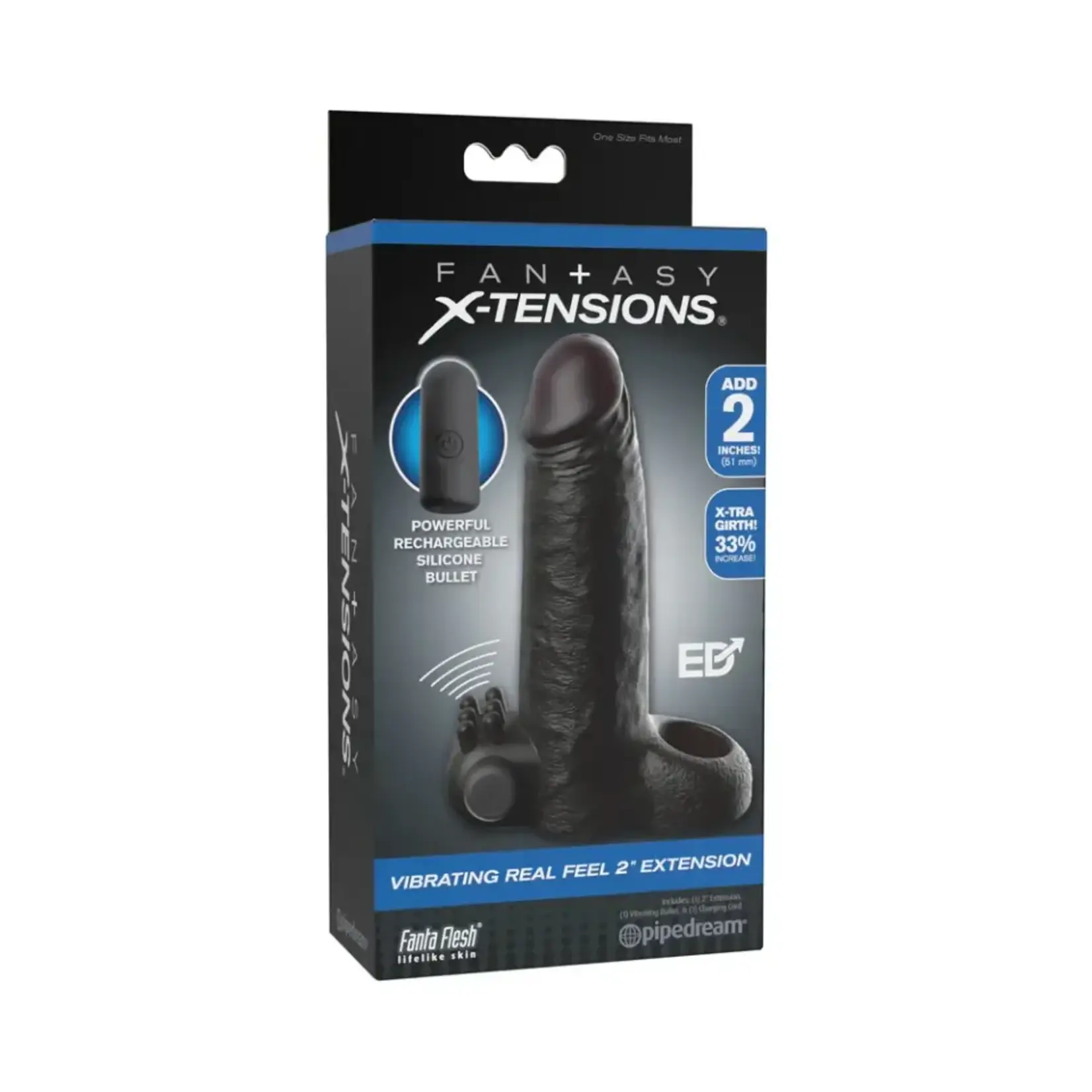 Pipedream Fantasy X-Tensions Vibrating Real Feel Extension with Rechargeable Bullet 2in