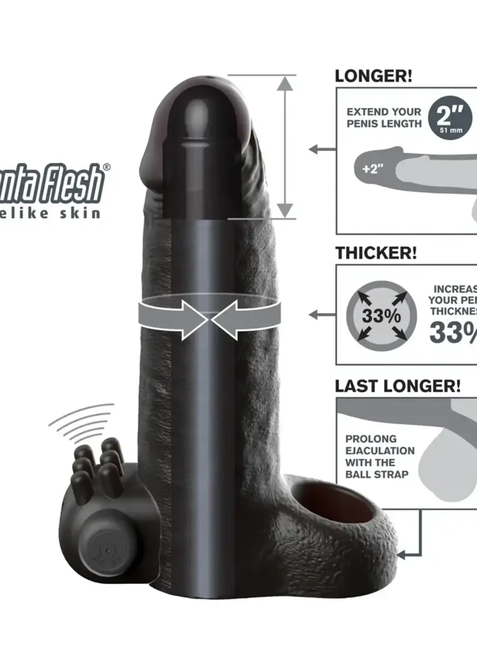 Pipedream Fantasy X-Tensions Vibrating Real Feel Extension with Rechargeable Bullet 2in