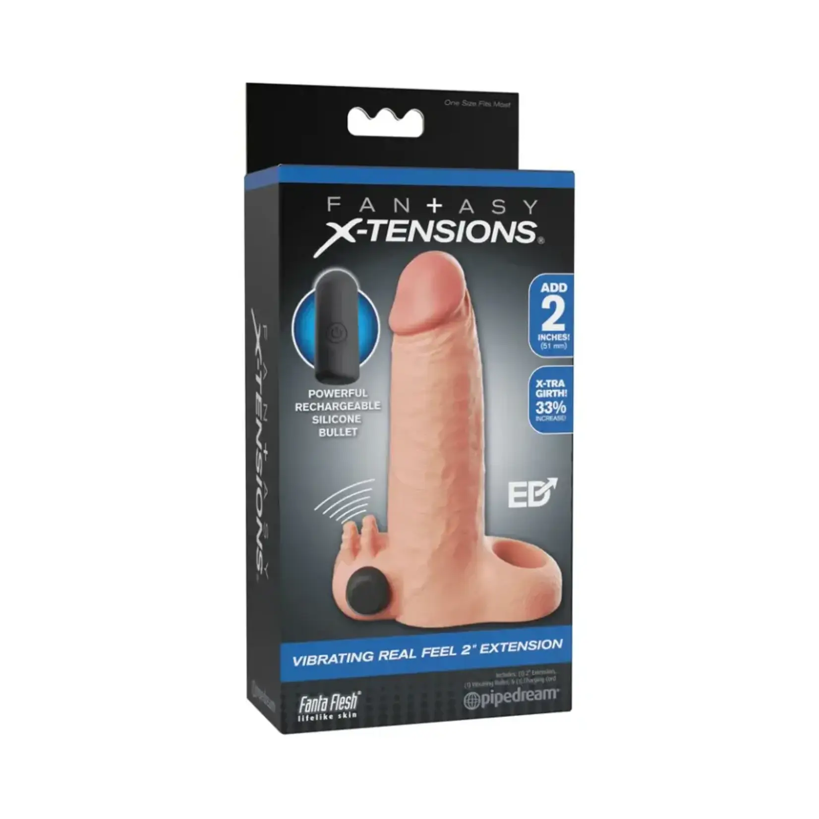 Pipedream Fantasy X-Tensions Vibrating Real Feel Extension with Rechargeable Bullet 2in