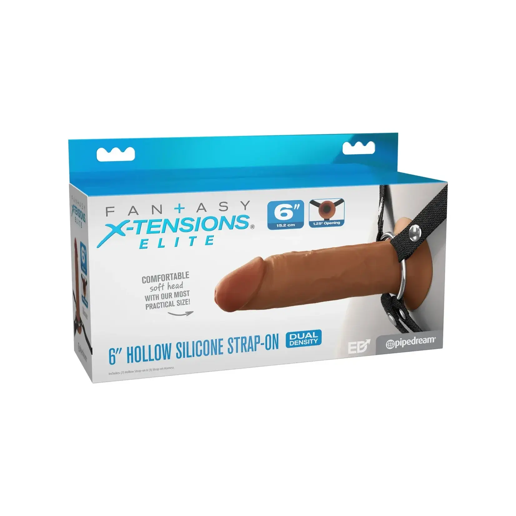 Pipedream Fantasy X-Tensions Elite 6" Silicone Hollow Strap-On Dual Density Brown