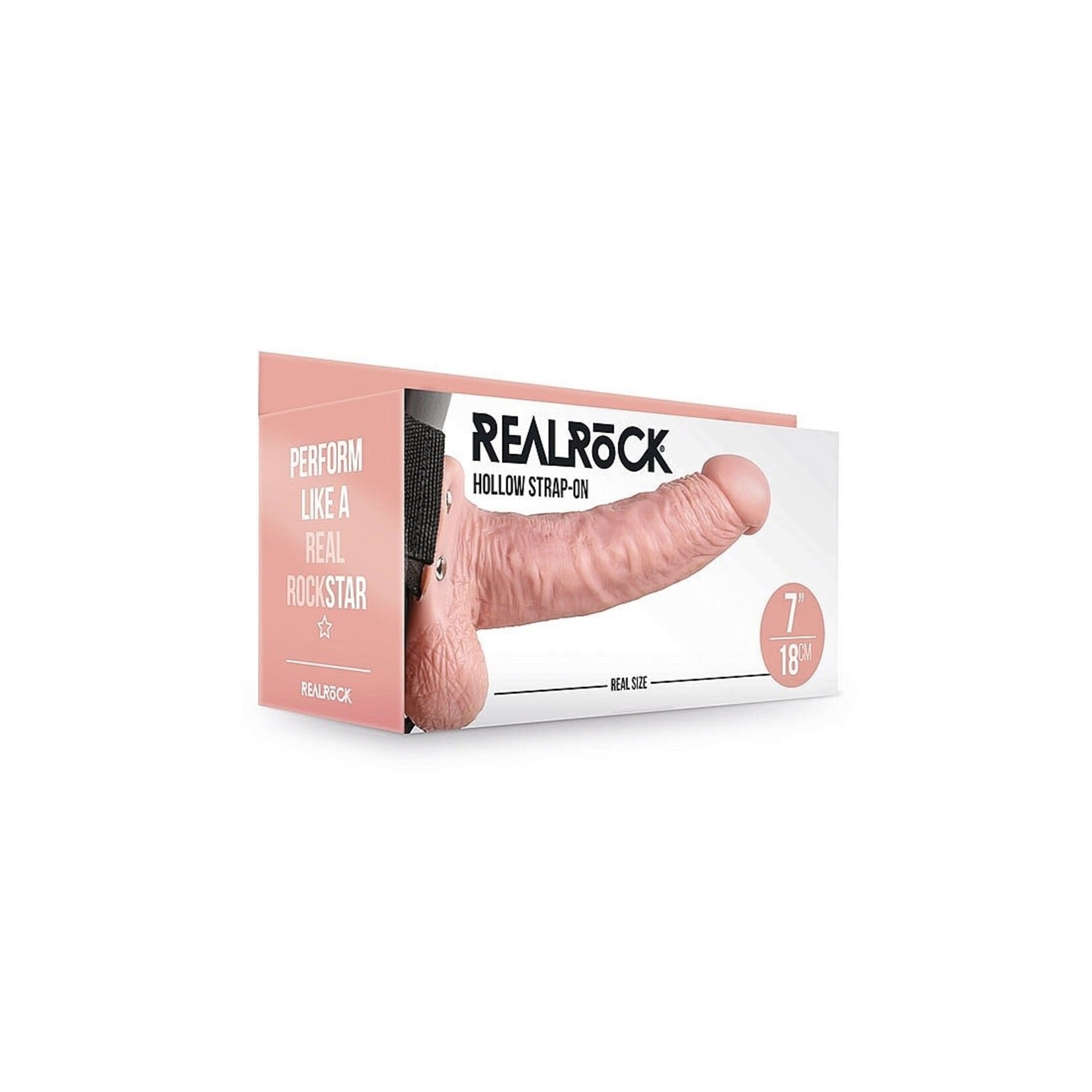 Shots RealRock Realrock Hollow Strap-On With Balls 7" Flesh