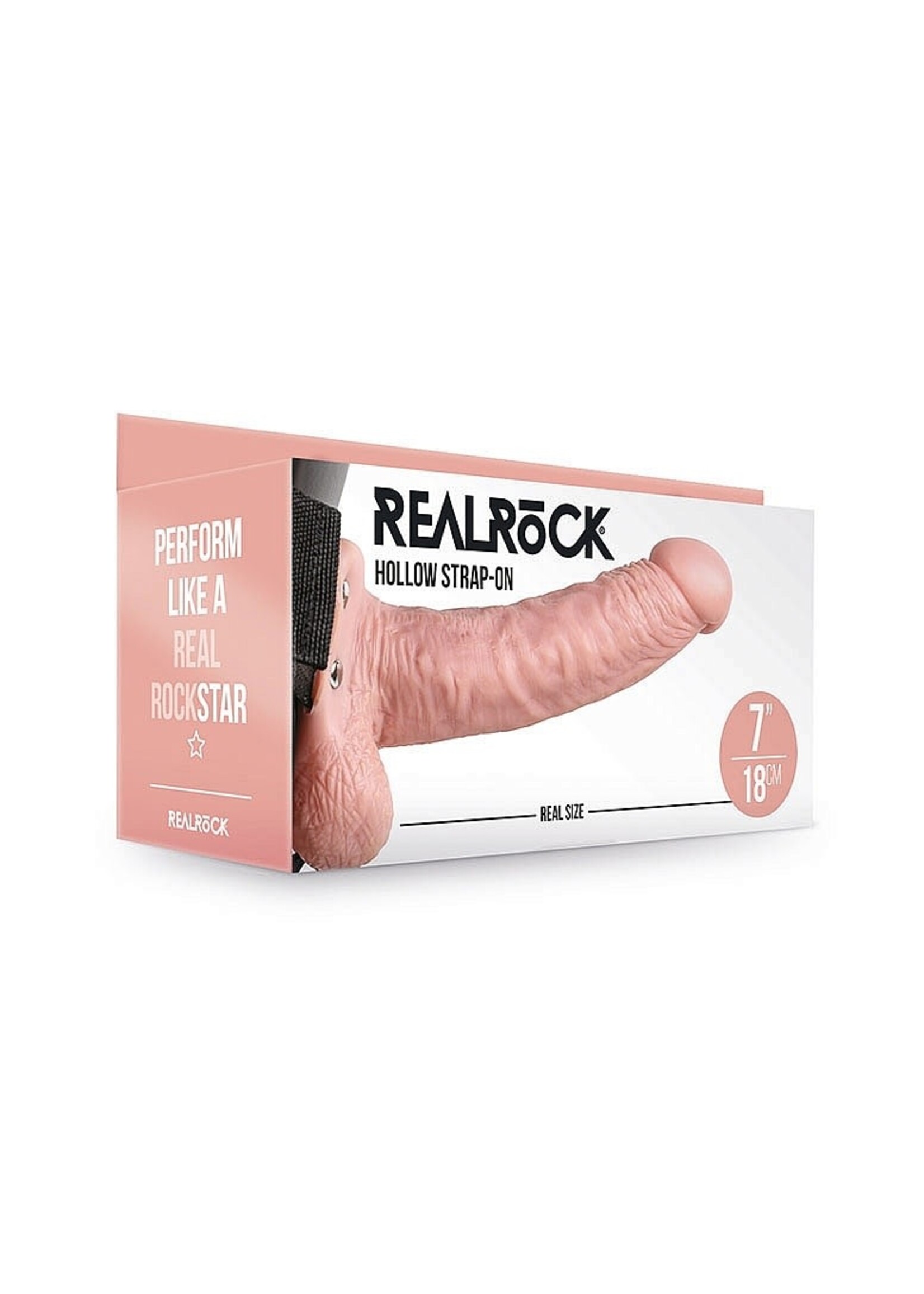 Shots RealRock Realrock Hollow Strap-On With Balls 7" Flesh
