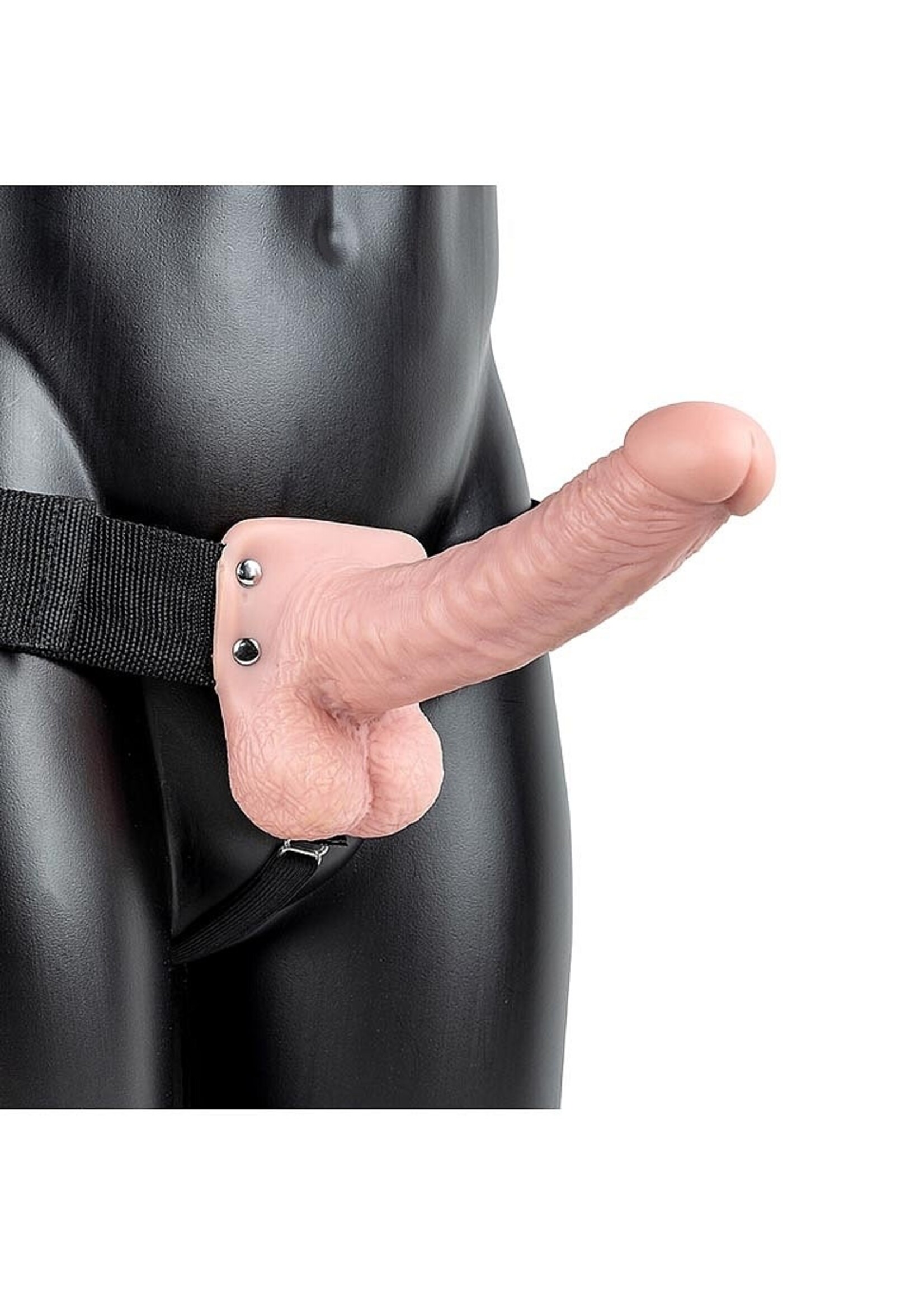 Shots RealRock Realrock Hollow Strap-On With Balls 7" Flesh