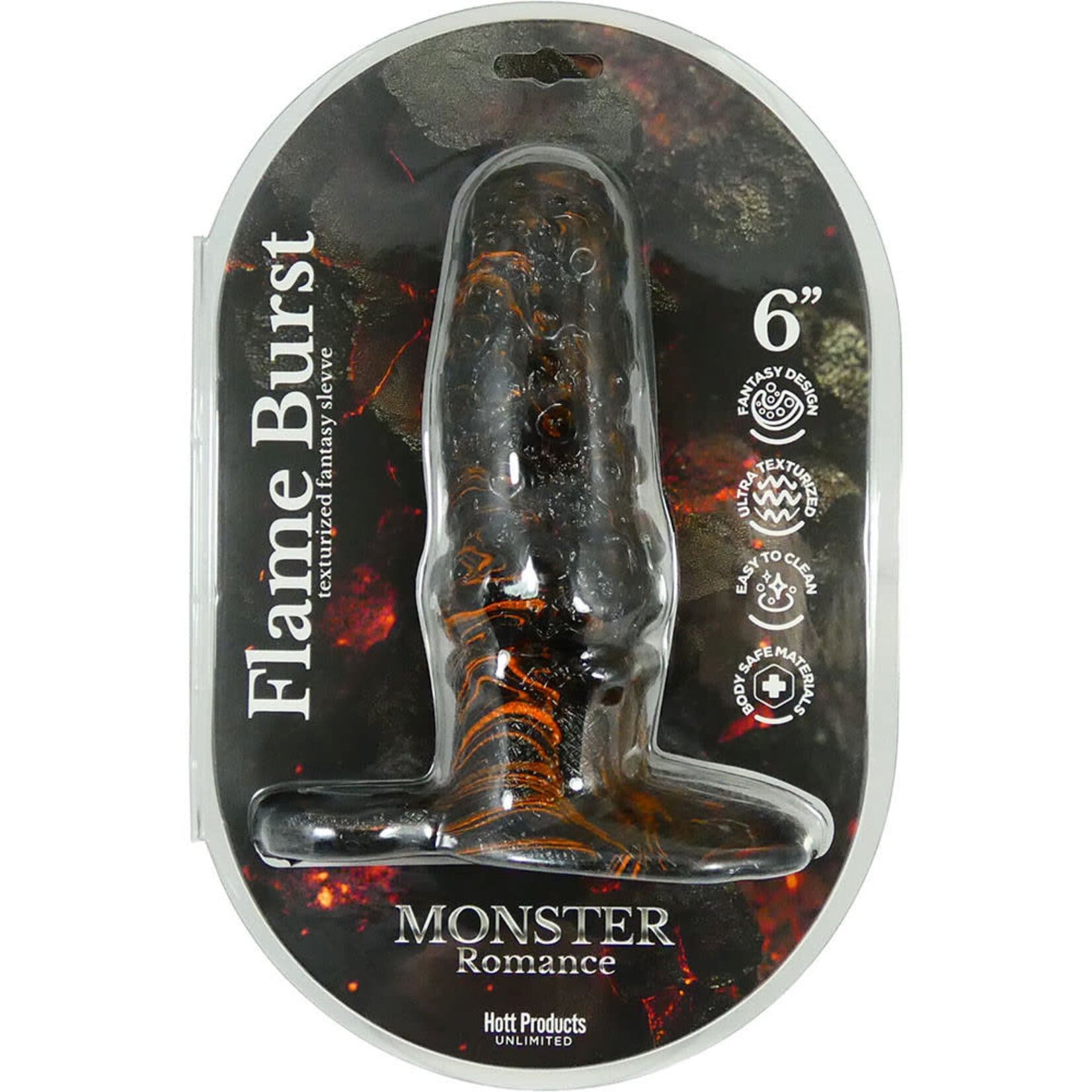 HOTT PRODUCTS Monster Romance Flame Burst Silicone Penis Sleeve - Black/Orange