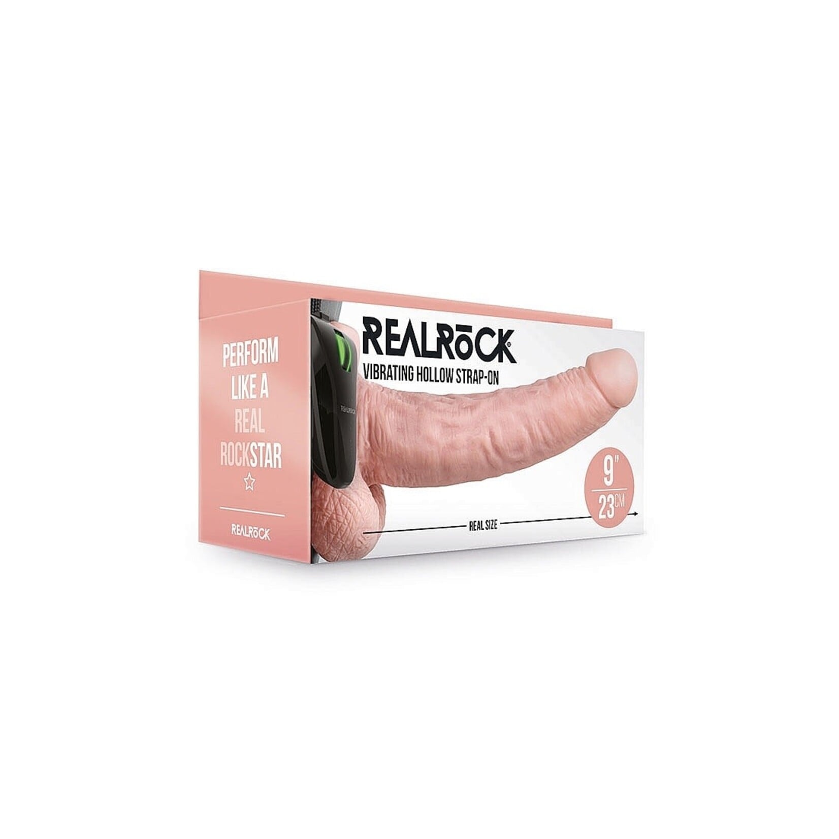 Shots RealRock Realrock Vibrating Hollow Strap-On With Balls 9" Flesh
