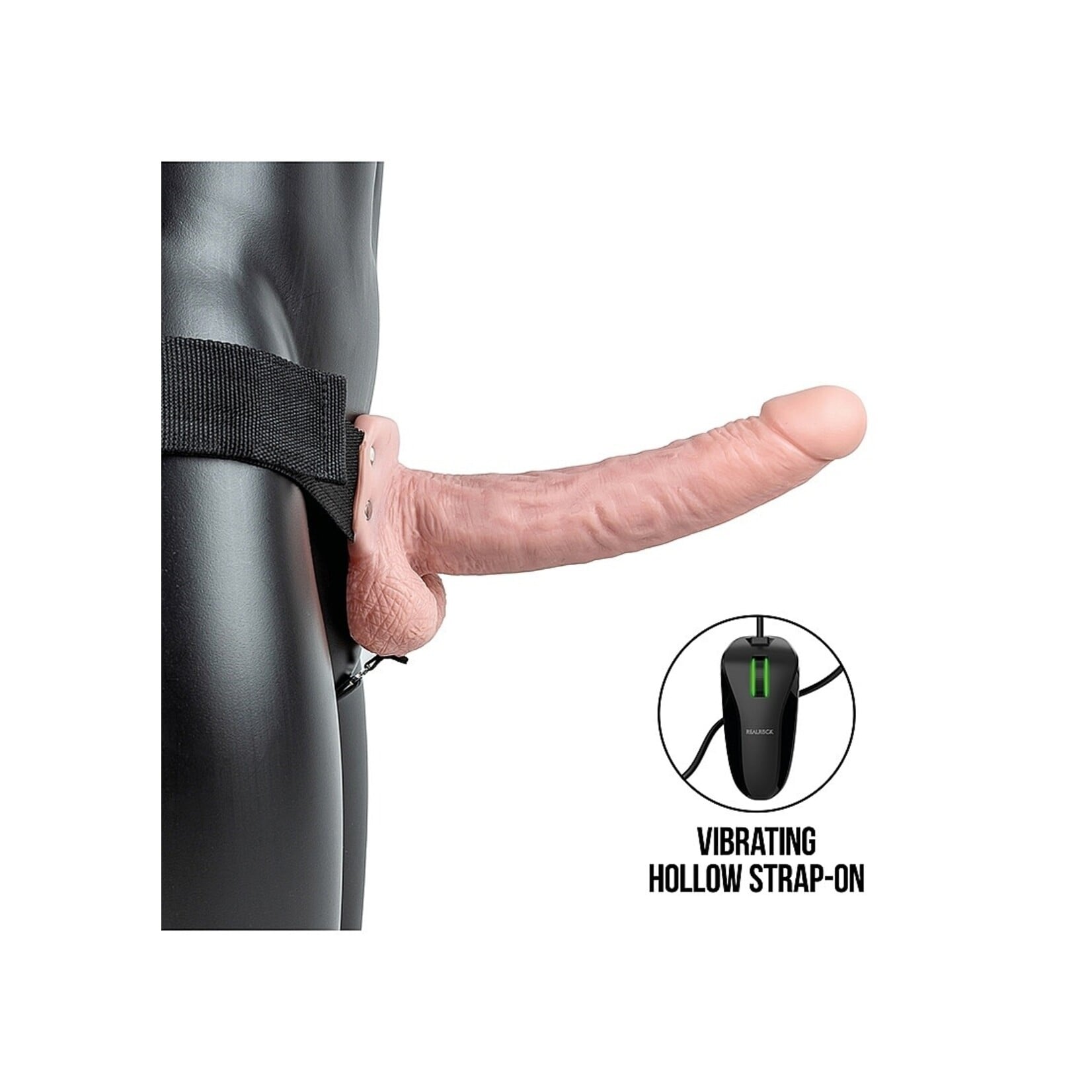 Shots RealRock Realrock Vibrating Hollow Strap-On With Balls 9" Flesh