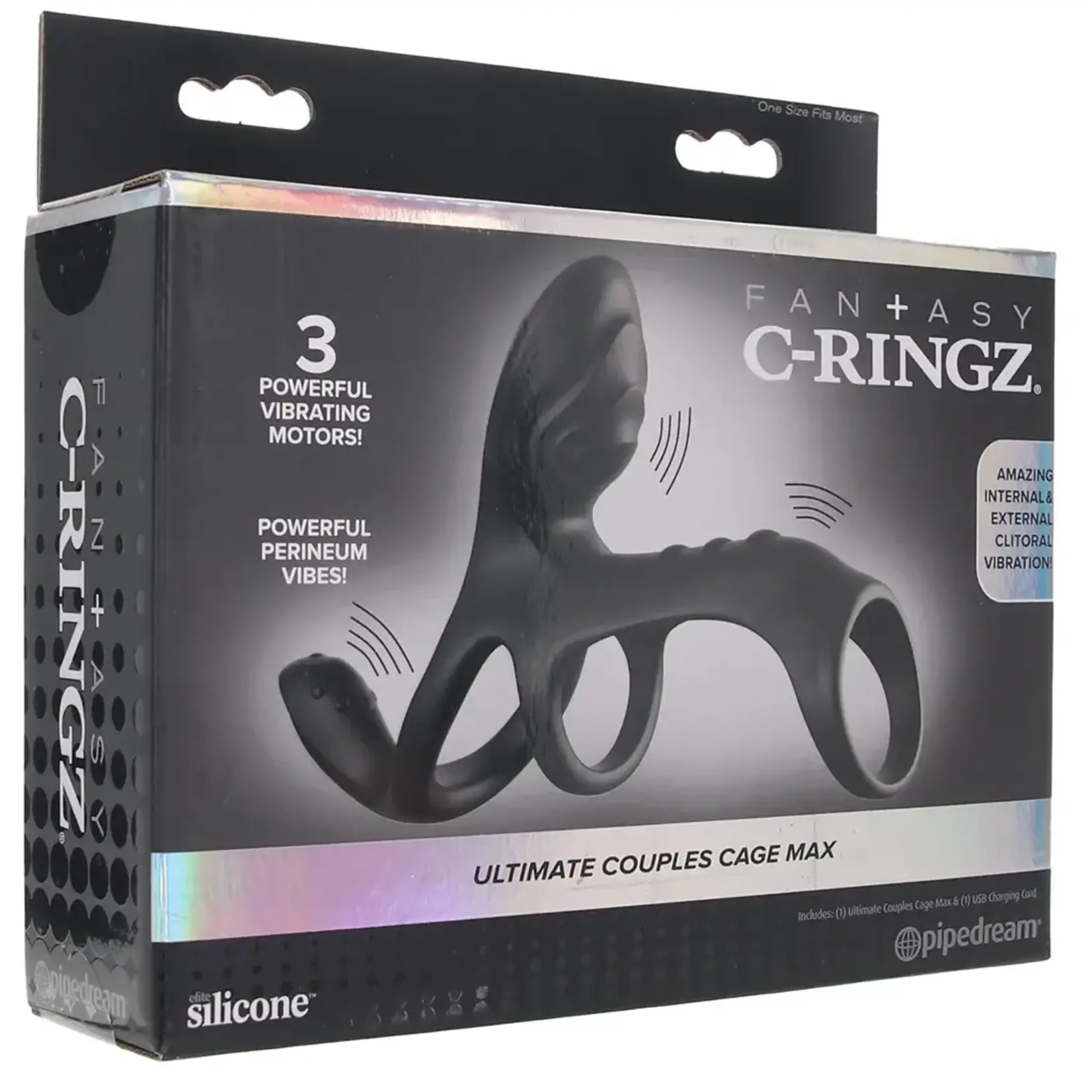 Pipedream Fantasy C-Ringz Ultimate Couples Cage Max Vibrating Cock Ring - Black