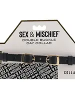 Sportsheets Sex & Mischief Double Buckle Day Collar - Black/Gold