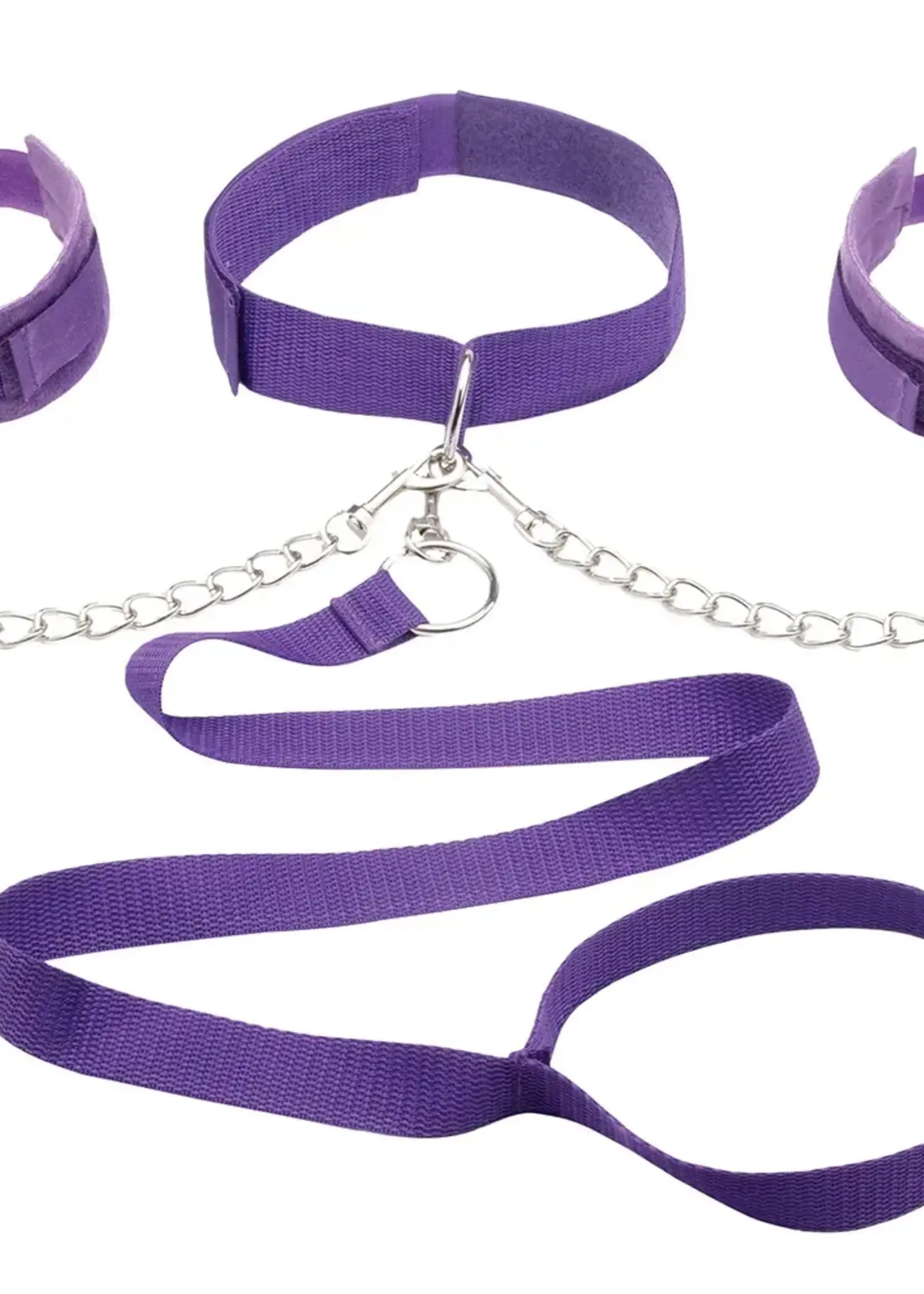 Lux Fetish Collar, Cuffs & Leash Set - Purple