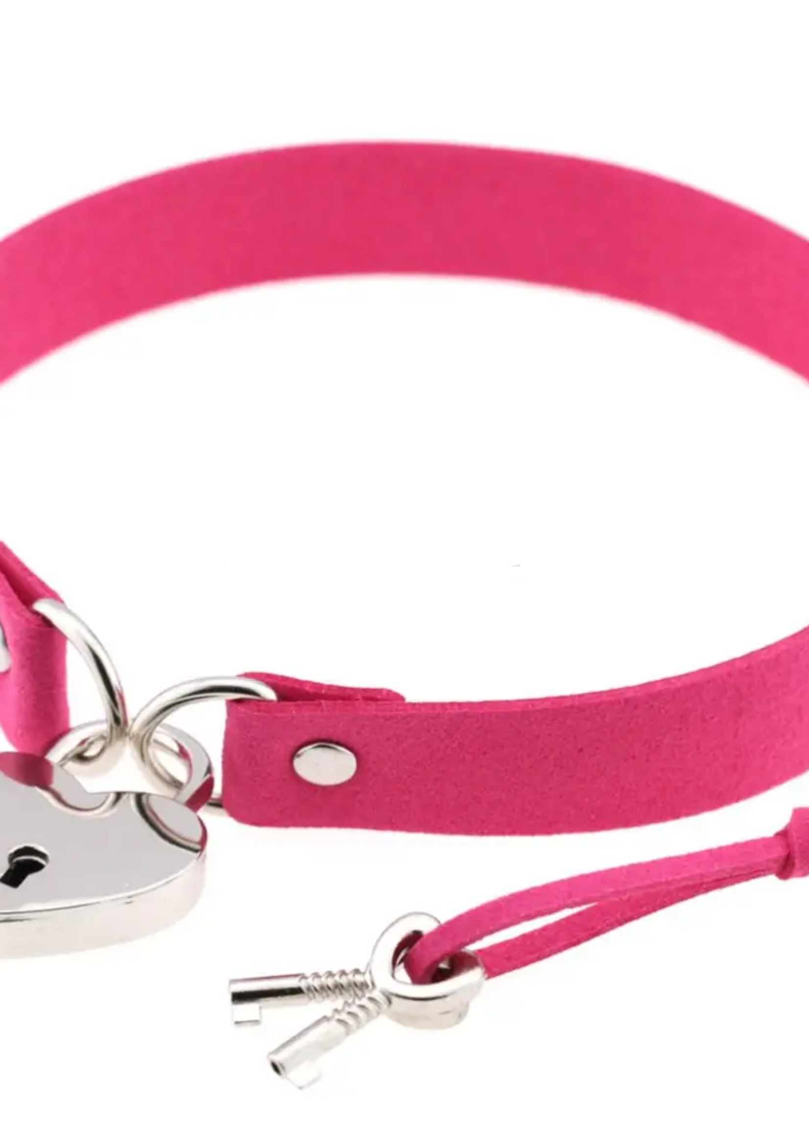 Touch of Fur REAL COW HIDE COLLAR/CHOKER WITH HEART LOCK - hot pink
