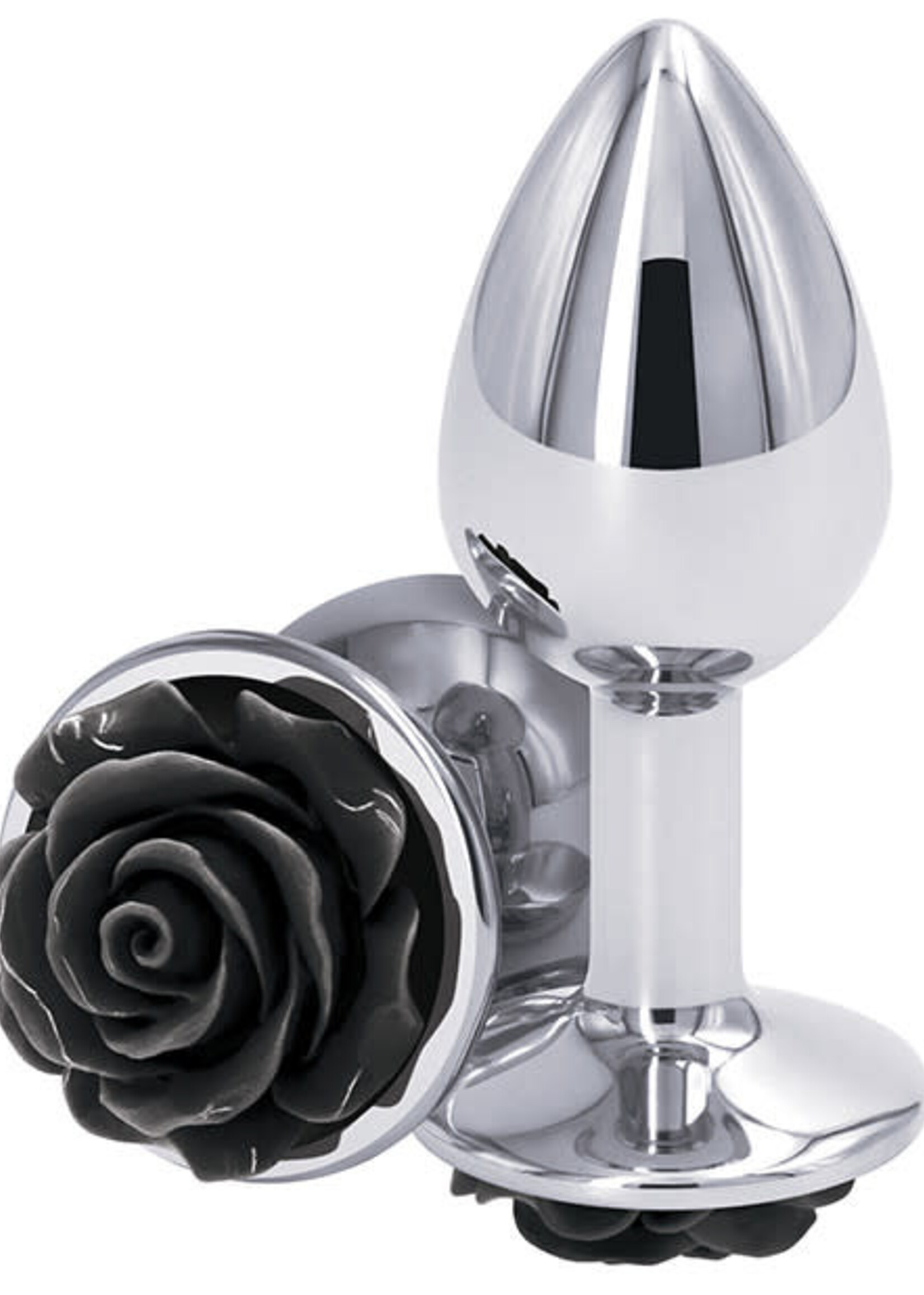 nsnovelties Rear Assets Black Rose Silver Plug