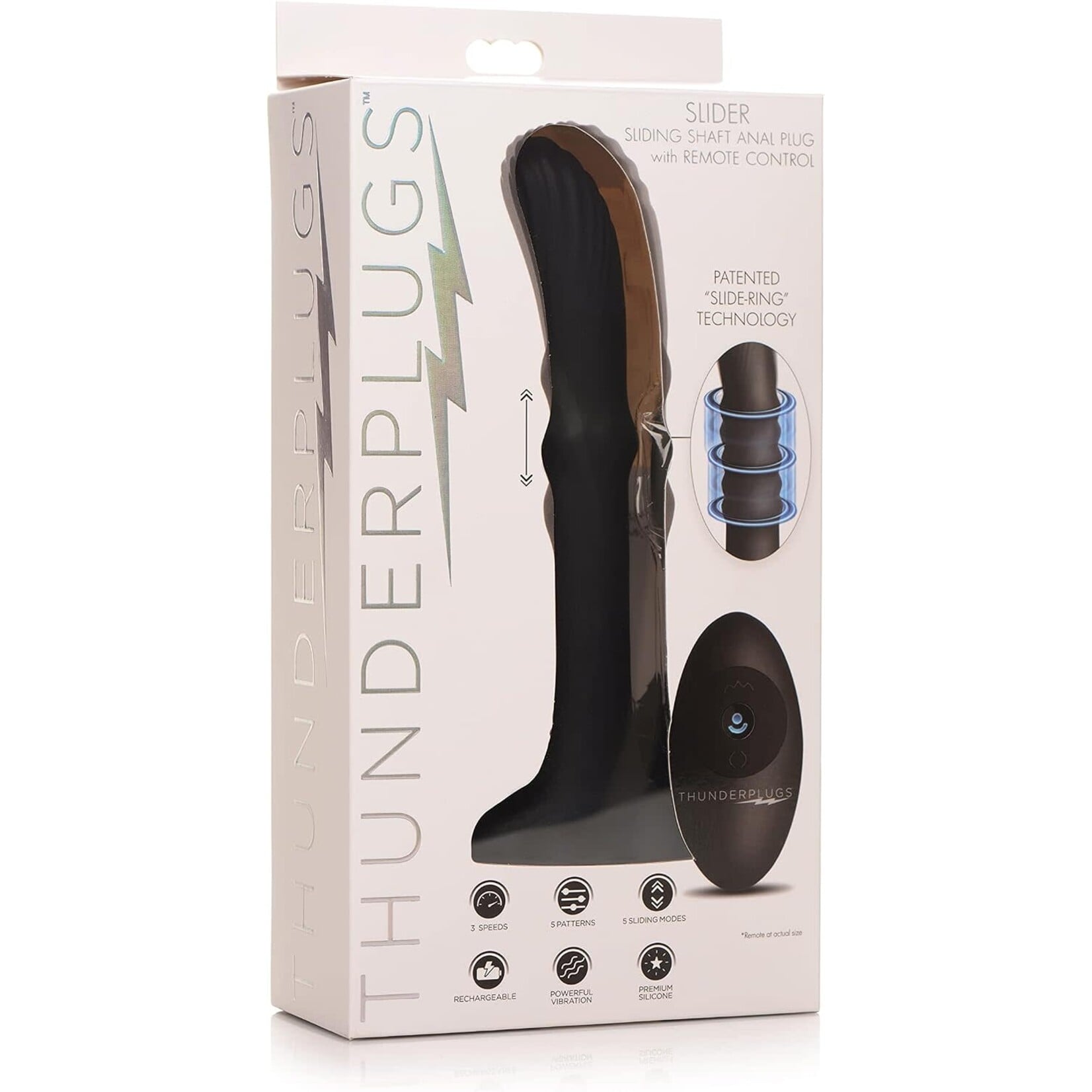 XR Brands Thunder Plugs Sliding Shaft Silicone Anal Vibrating Plug